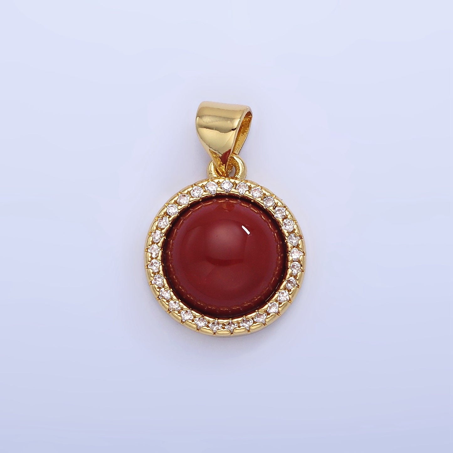 14K Gold Filled Lapis Lazuli, Carnelian Micro Paved CZ Round Pendant | AA-1248