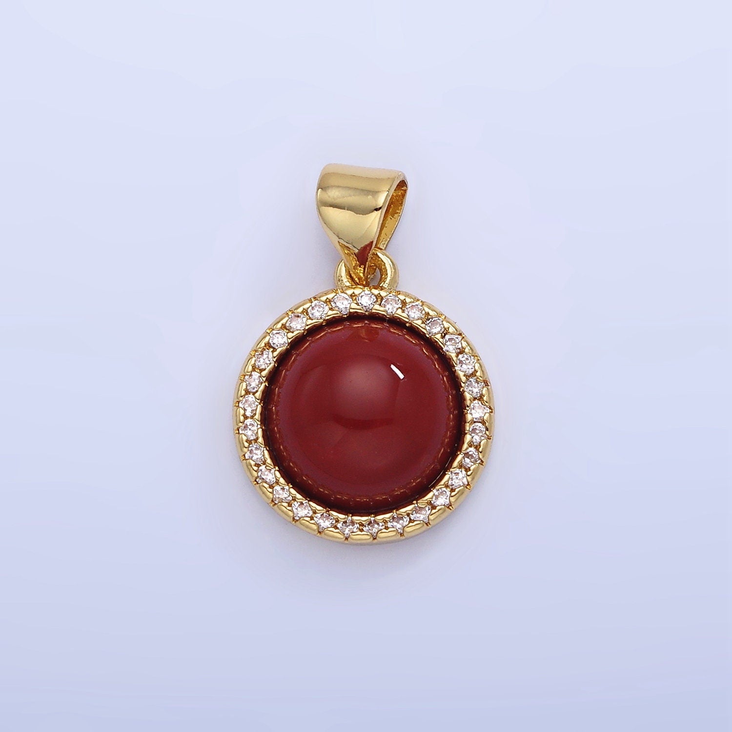 14K Gold Filled Lapis Lazuli, Carnelian Micro Paved CZ Round Pendant | AA-1248