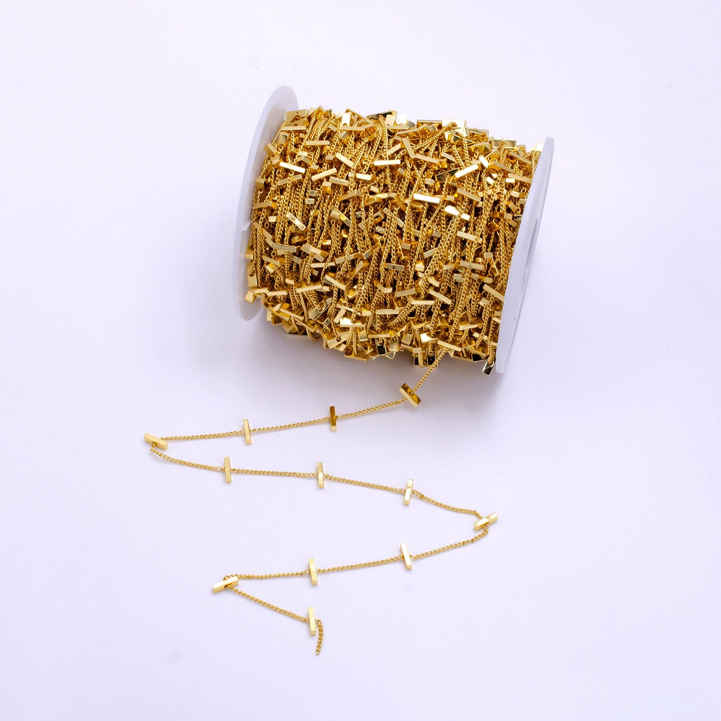 Dainty Gold Bar Curb Link Satellite Chain by Yard | ROLL-1495