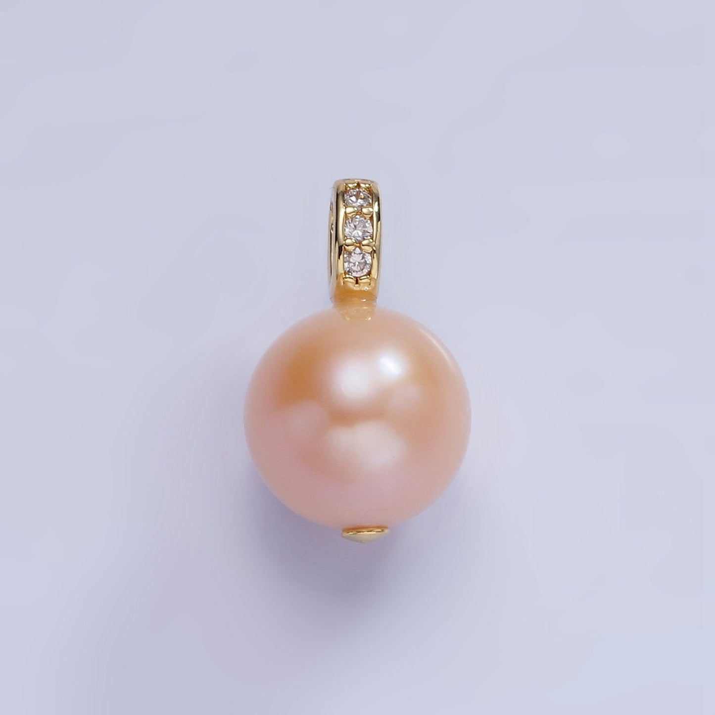 14K Gold Filled Purple, Pink Freshwater Pearl Button Micro Paved CZ Bail Pendant | P-1721 P-1722