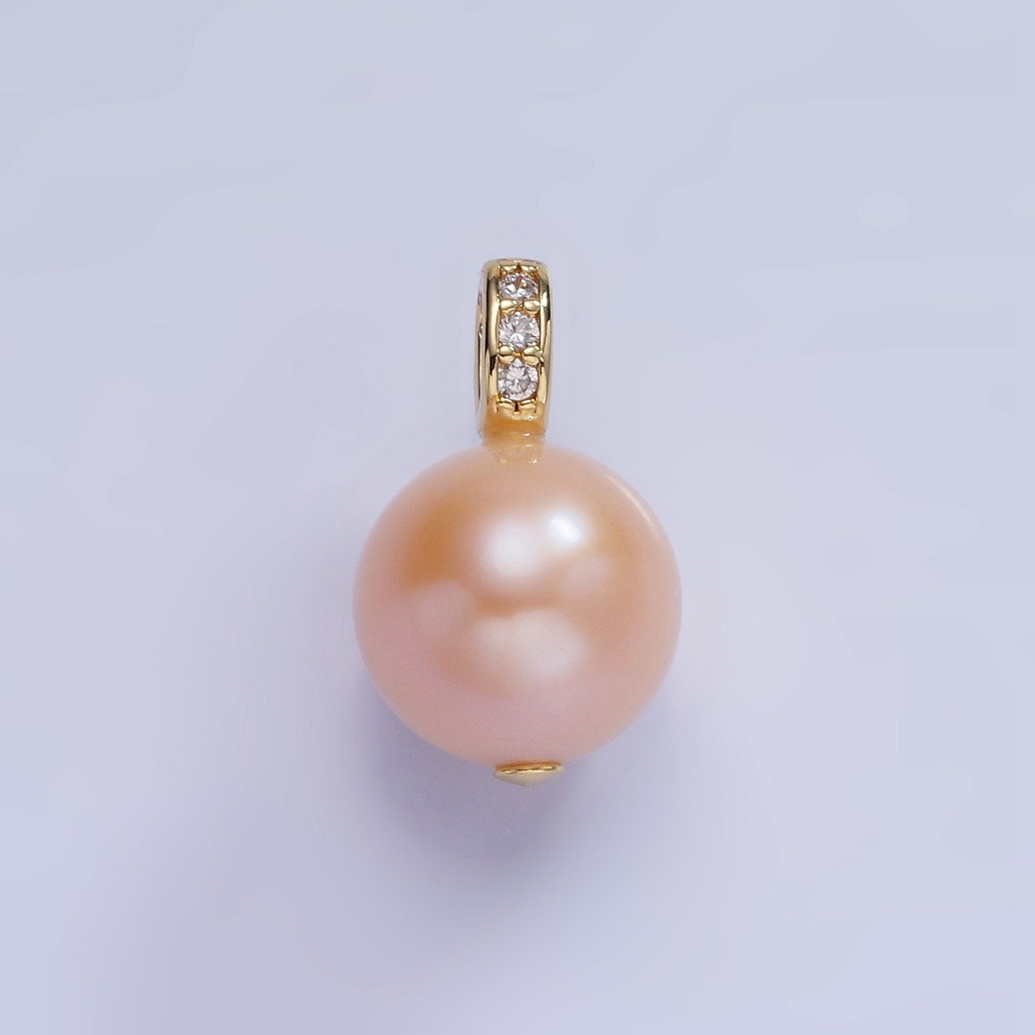 14K Gold Filled Purple, Pink Freshwater Pearl Button Micro Paved CZ Bail Pendant | P-1721 P-1722