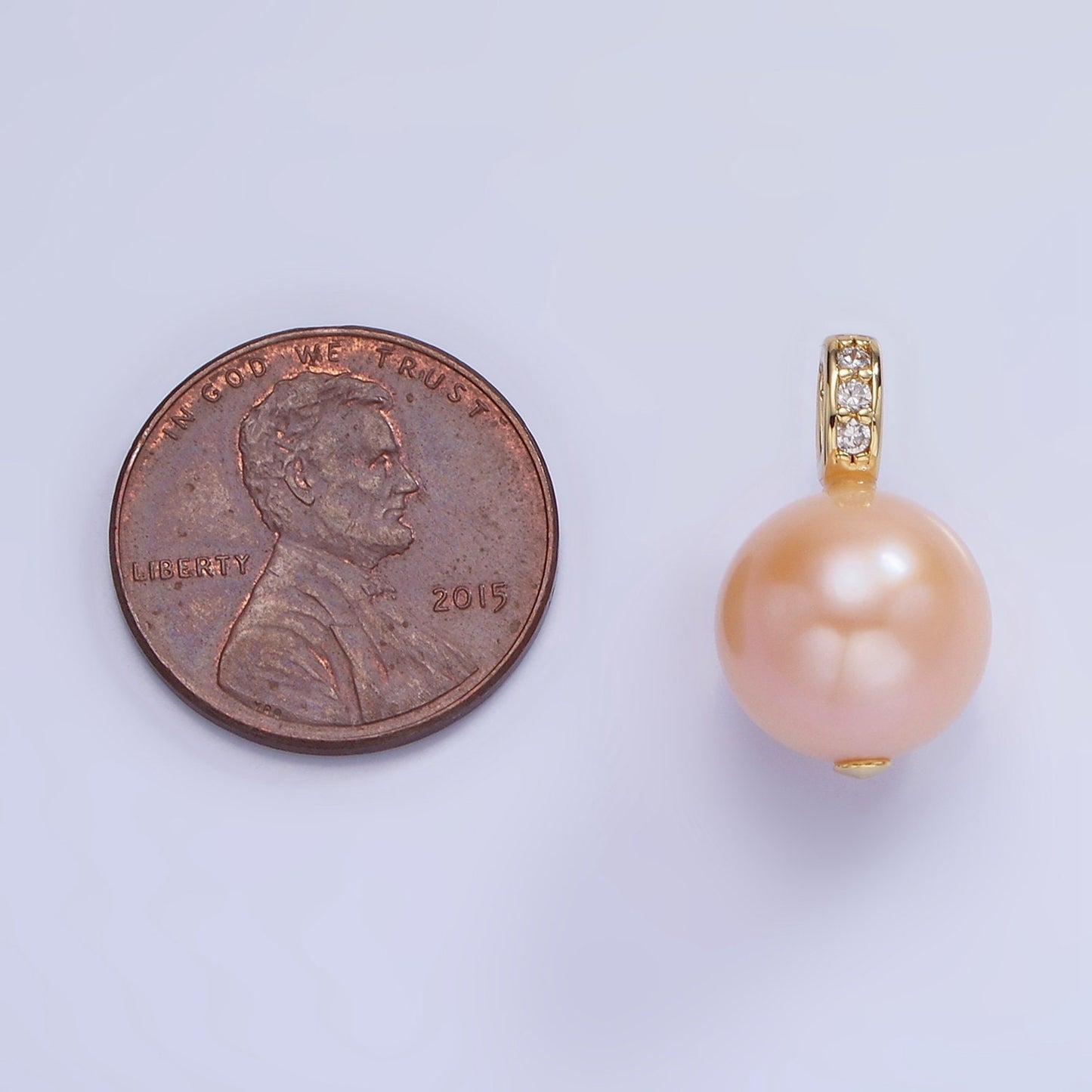 14K Gold Filled Purple, Pink Freshwater Pearl Button Micro Paved CZ Bail Pendant | P-1721 P-1722