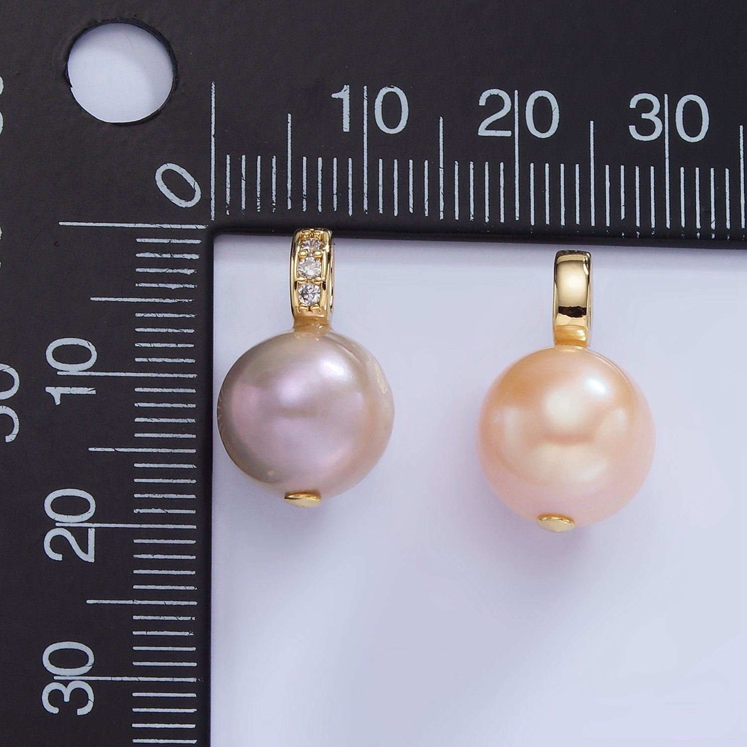14K Gold Filled Purple, Pink Freshwater Pearl Button Micro Paved CZ Bail Pendant | P-1721 P-1722