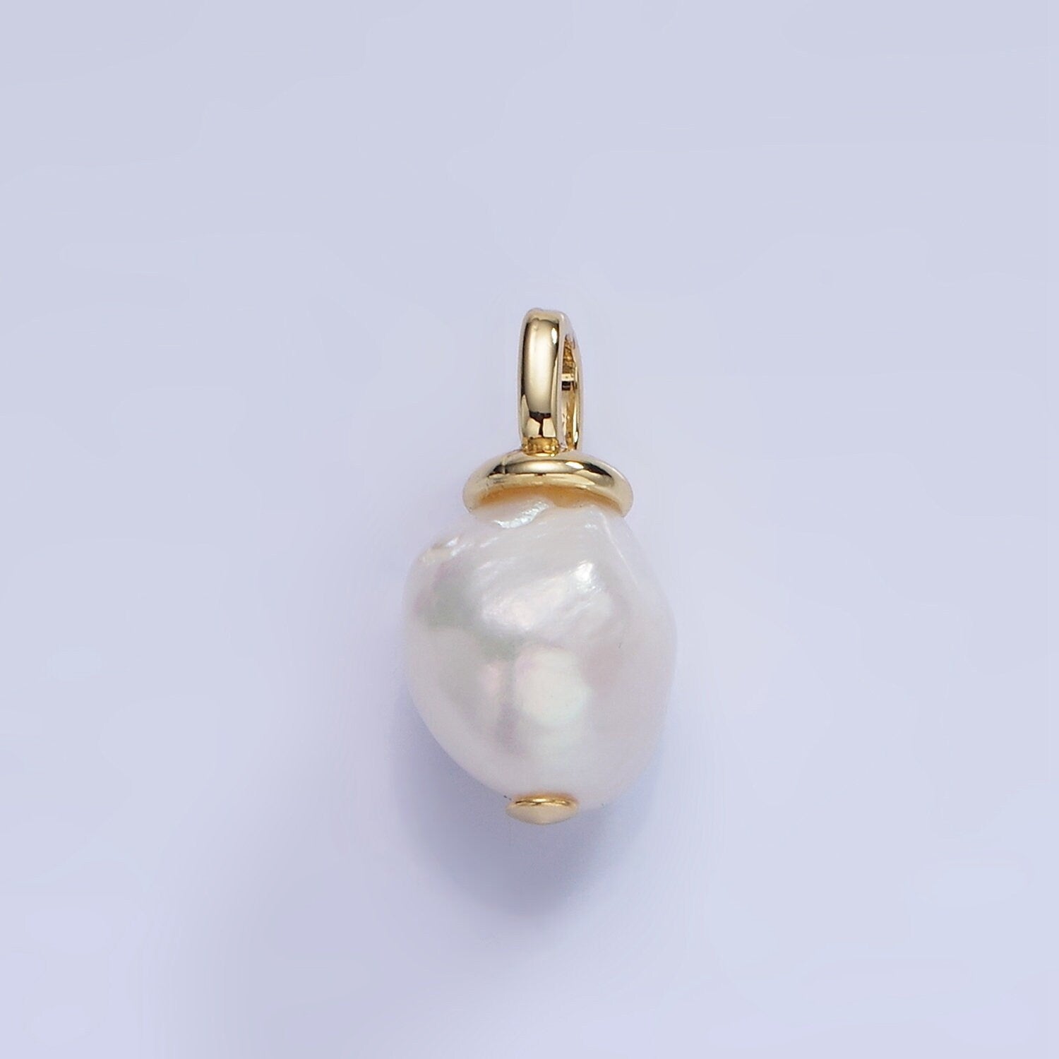 14K Gold Filled 18mm White Baroque Freshwater Pearl Square Bail Drop Pendant | P-1727