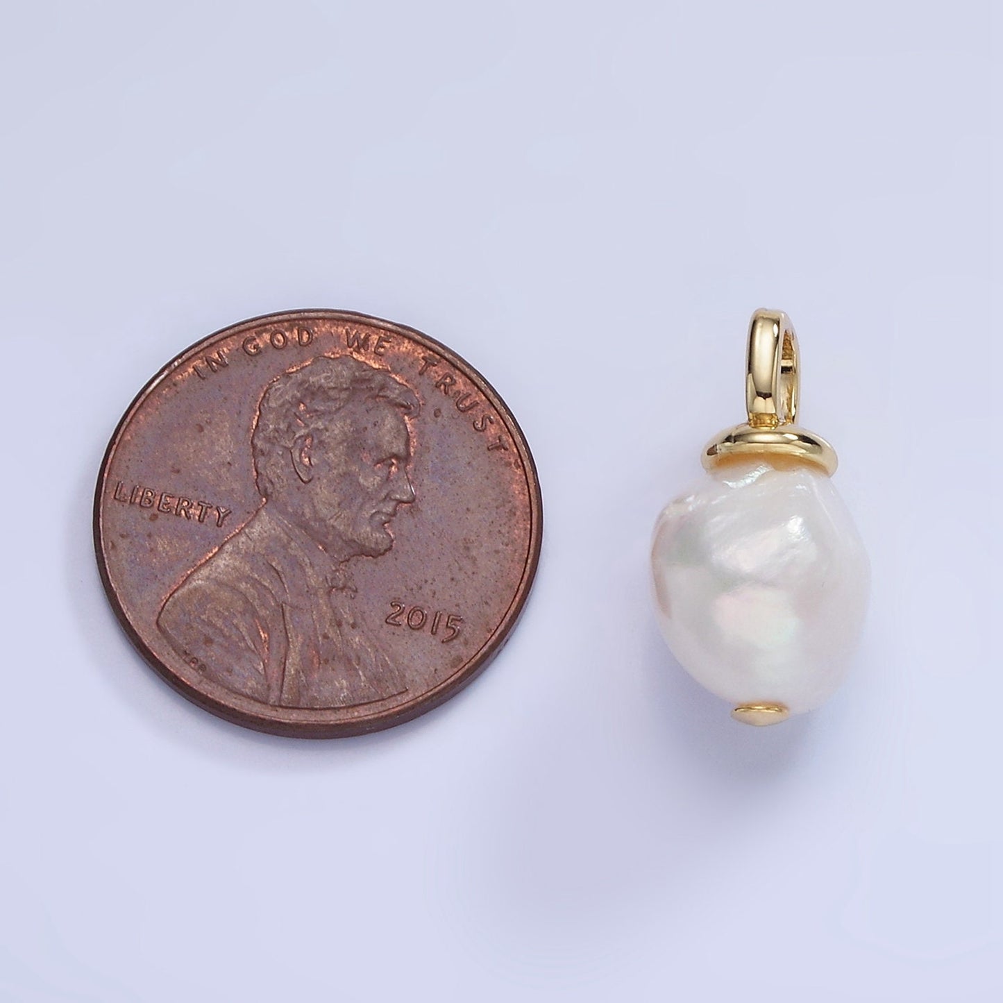 14K Gold Filled 18mm White Baroque Freshwater Pearl Square Bail Drop Pendant | P-1727