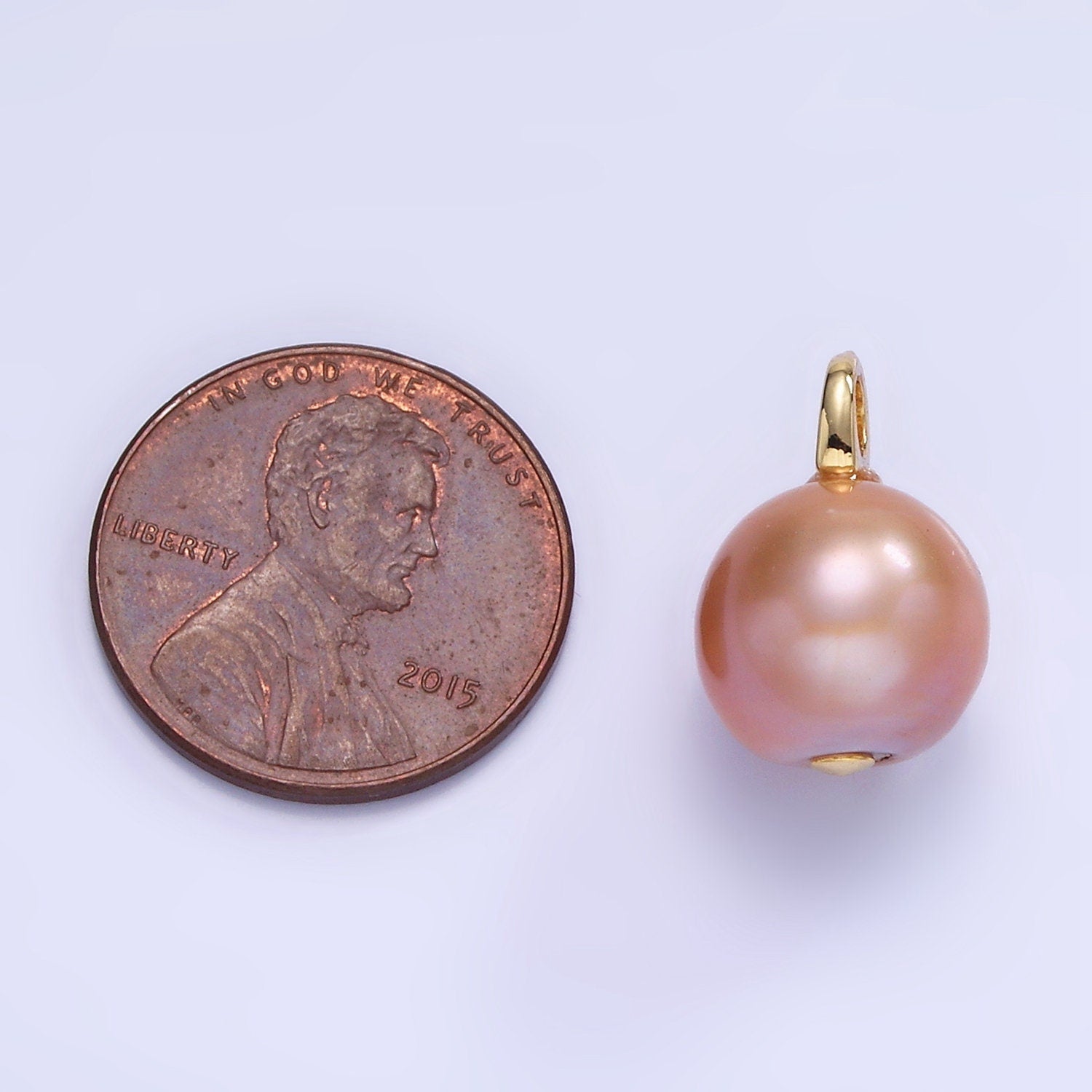 14K Gold Filled Pink Freshwater Pearl Button Drop Pendant | P-1723