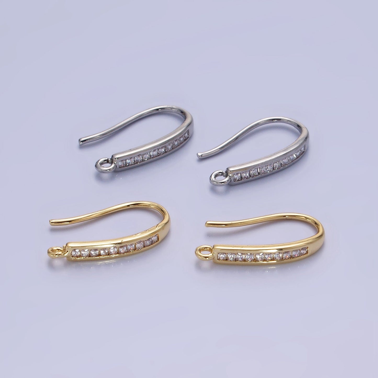 14K Gold Filled 18mm Micro Paved CZ French Hook Earring Findings in Gold & Silver | Z-751 Z-752