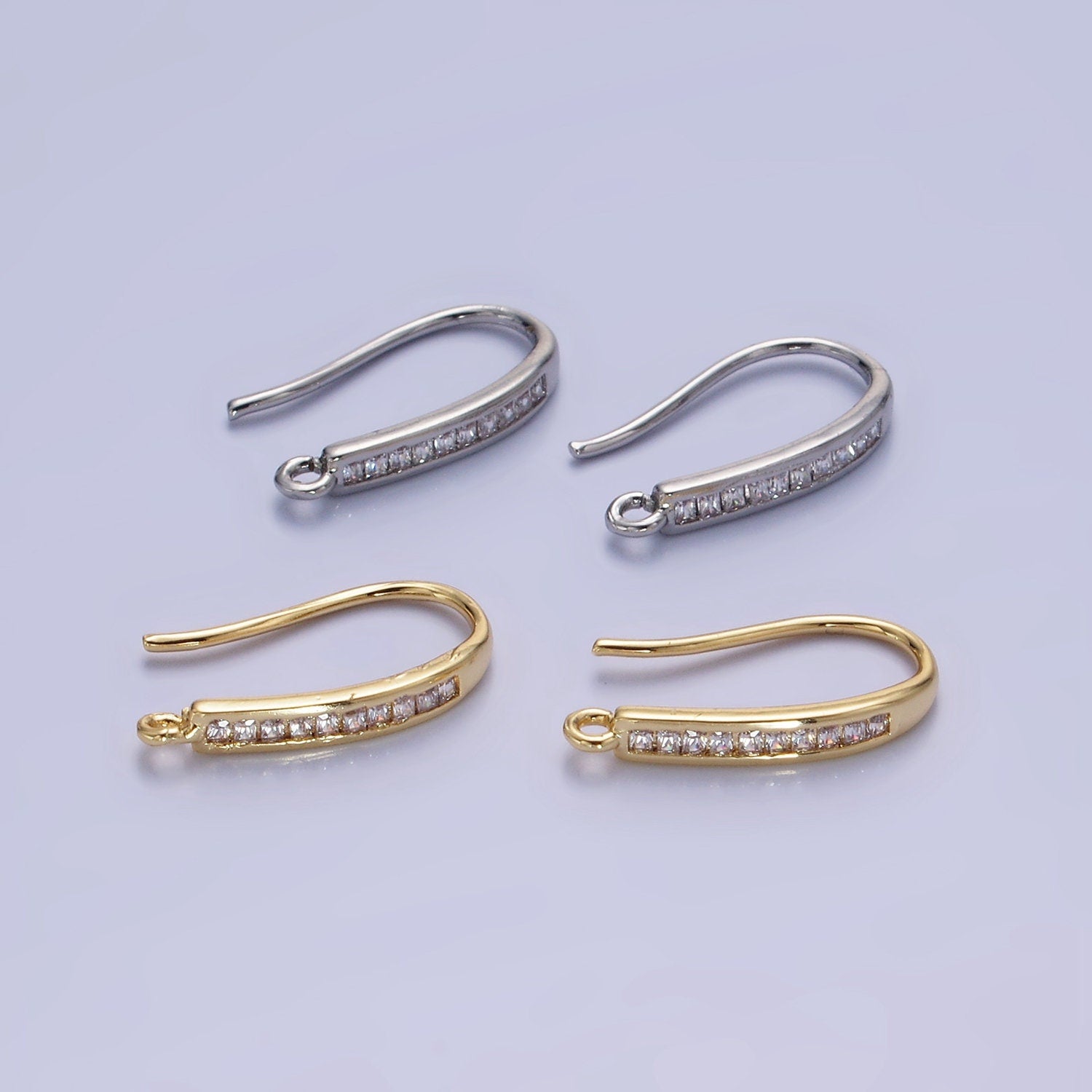 14K Gold Filled 18mm Micro Paved CZ French Hook Earring Findings in Gold & Silver | Z-751 Z-752