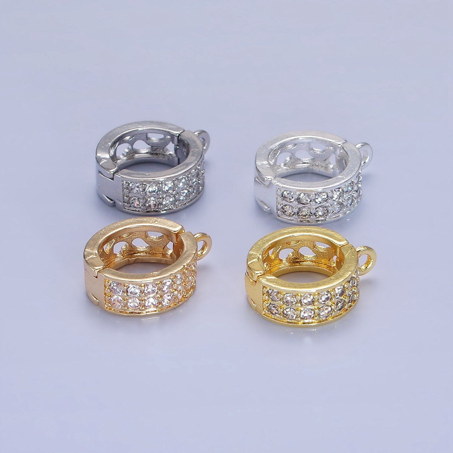 Gold CZ Bail Beads Spacer Bail Charm Holder Spacer with Loop for Beaded Bracelet Slider Bails Spacer Ring in Gold and Silver Tone Color Z774