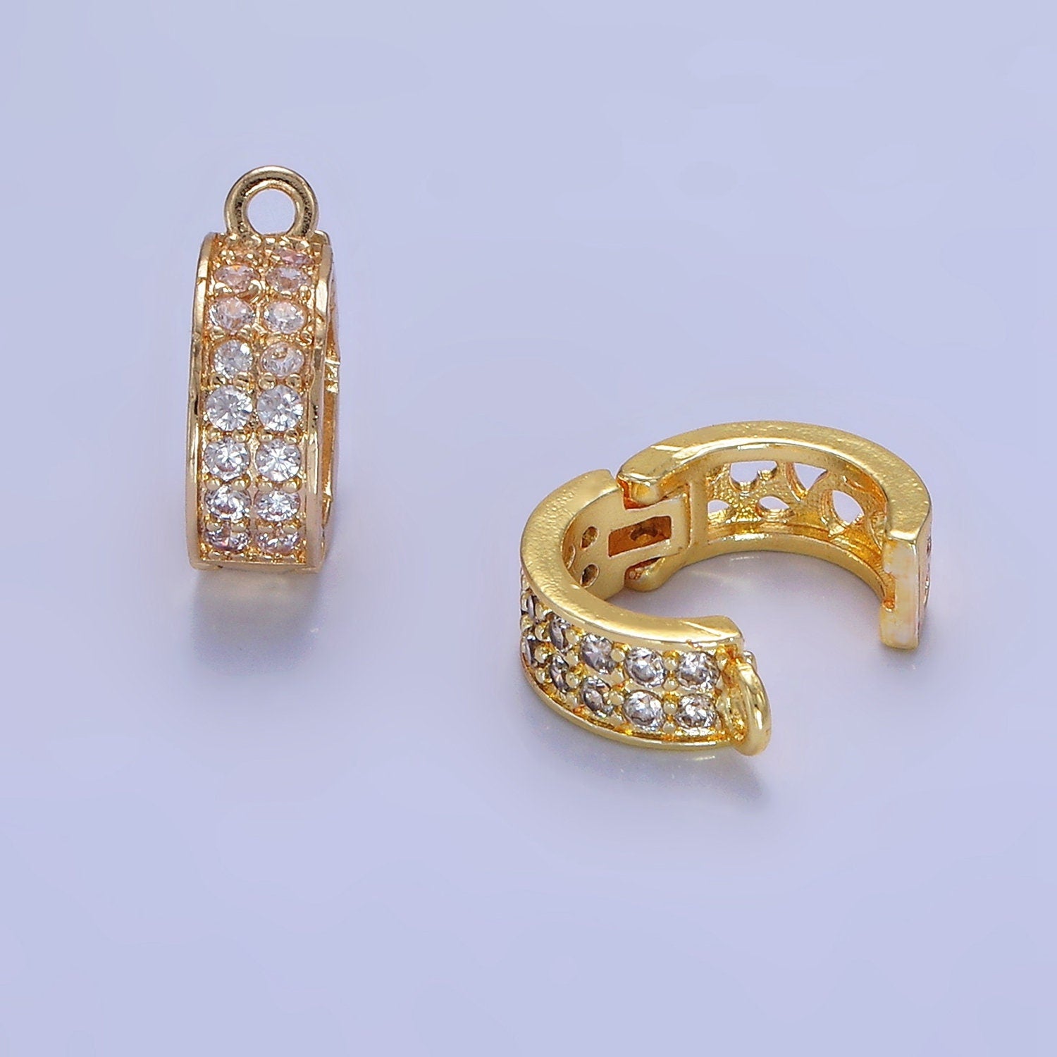 Gold CZ Bail Beads Spacer Bail Charm Holder Spacer with Loop for Beaded Bracelet Slider Bails Spacer Ring in Gold and Silver Tone Color Z774