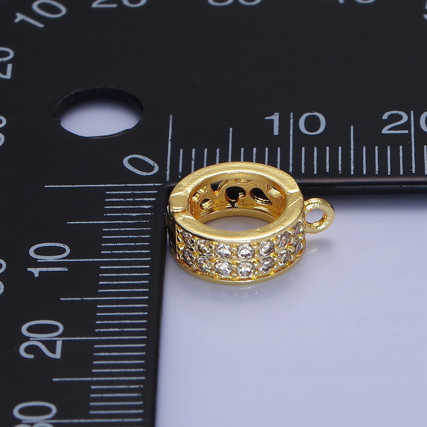 Gold CZ Bail Beads Spacer Bail Charm Holder Spacer with Loop for Beaded Bracelet Slider Bails Spacer Ring in Gold and Silver Tone Color Z774