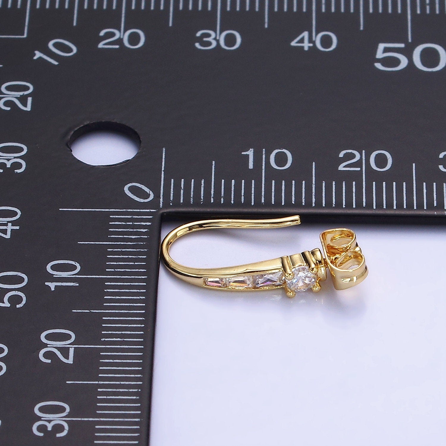 14K Gold Filled CZ Baguette Lined French Hook Earrings in Gold & Silver | Z-749 Z-750