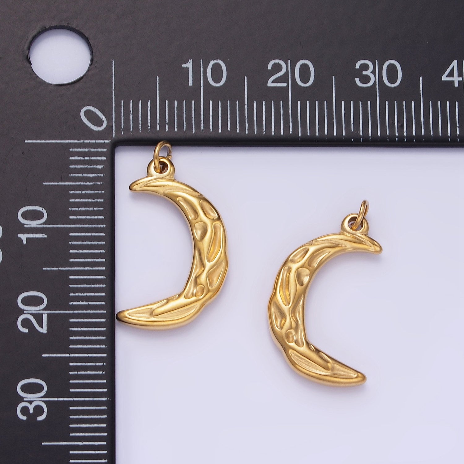 Stainless Steel Crescent Rough Textured, Hammered Moon Pendant | P-967