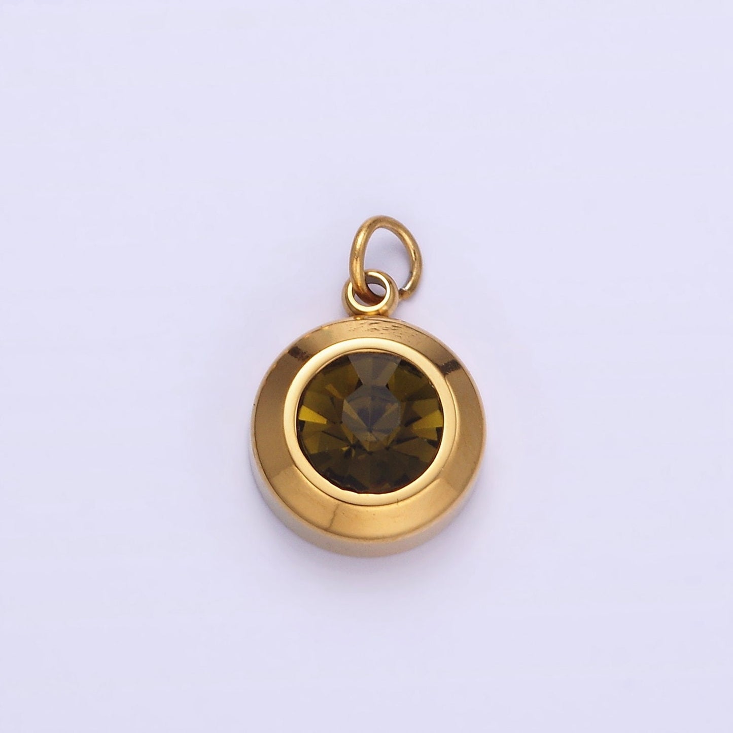 Dainty Cubic AB, Yellow, Blue, Teal, Green, Pink, Red Stainless Steel Oval Cut Geometric Cz Stone Pendant Birthstone Add on Charm p987