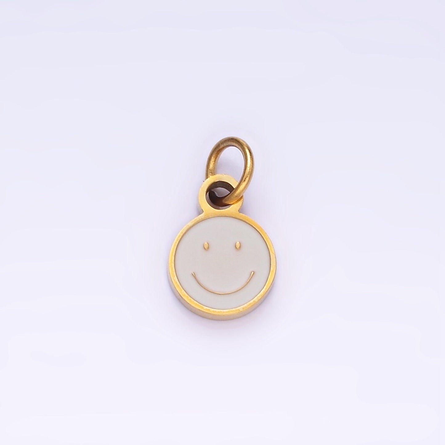 Stainless Steel 10mm Enamel Plain Smile Happy Face Charm y2k Jewelry Bracelet Necklace Charm Supply | P-954