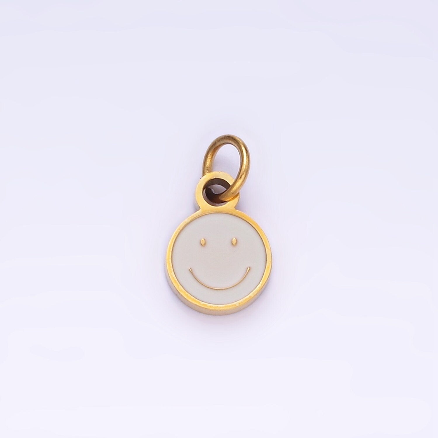 Stainless Steel 10mm Enamel Plain Smile Happy Face Charm y2k Jewelry Bracelet Necklace Charm Supply | P-954