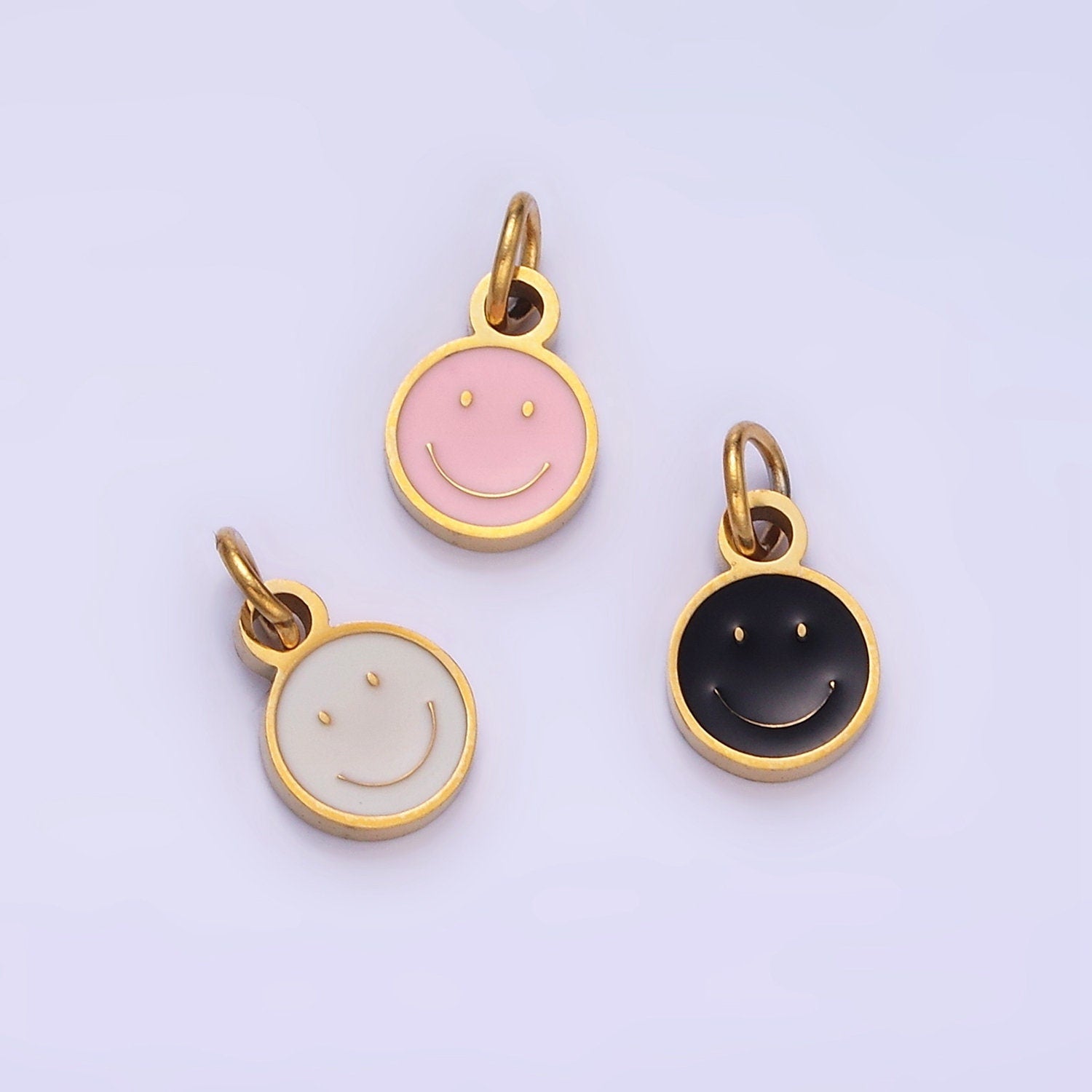 Stainless Steel 10mm Enamel Plain Smile Happy Face Charm y2k Jewelry Bracelet Necklace Charm Supply | P-954