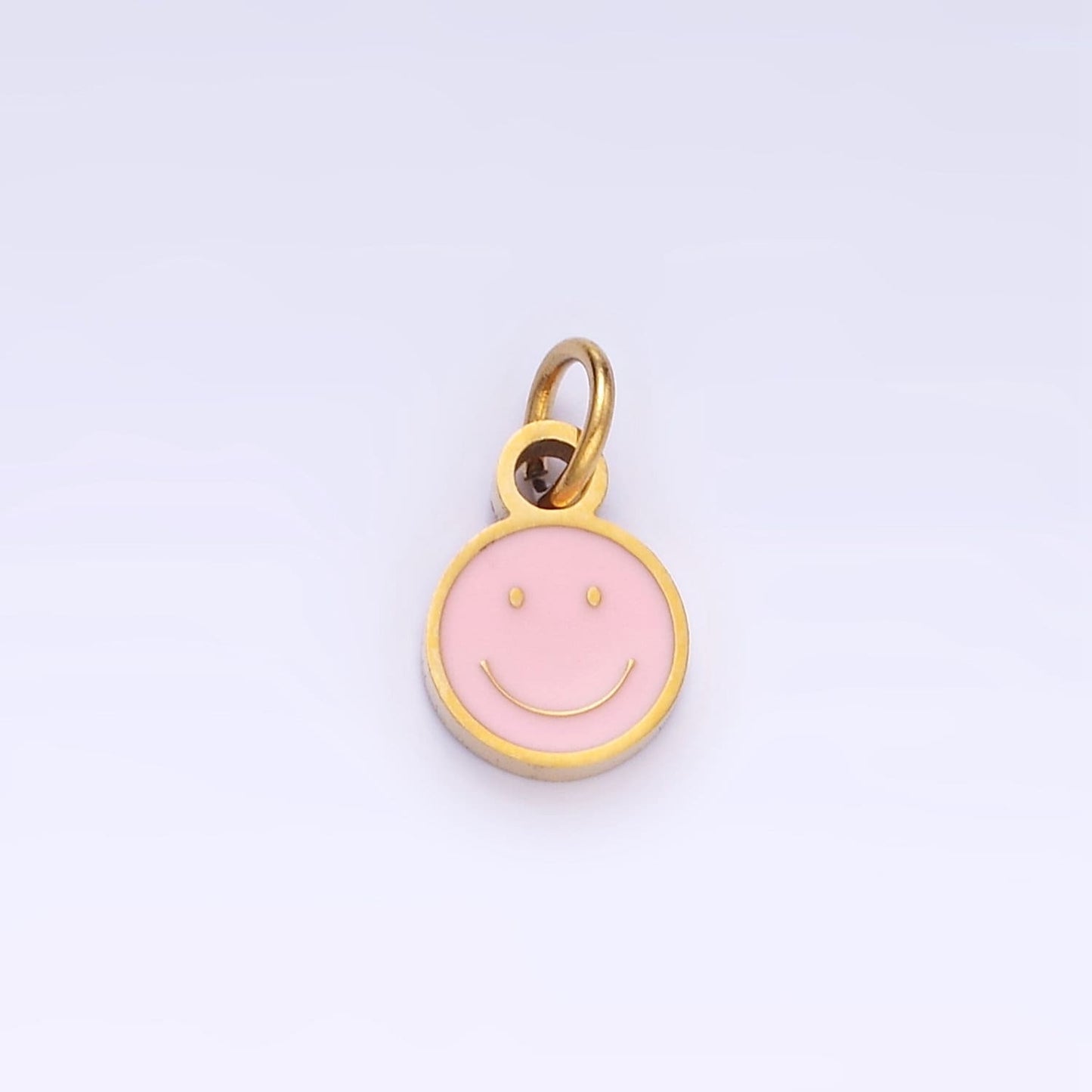 Stainless Steel 10mm Enamel Plain Smile Happy Face Charm y2k Jewelry Bracelet Necklace Charm Supply | P-954