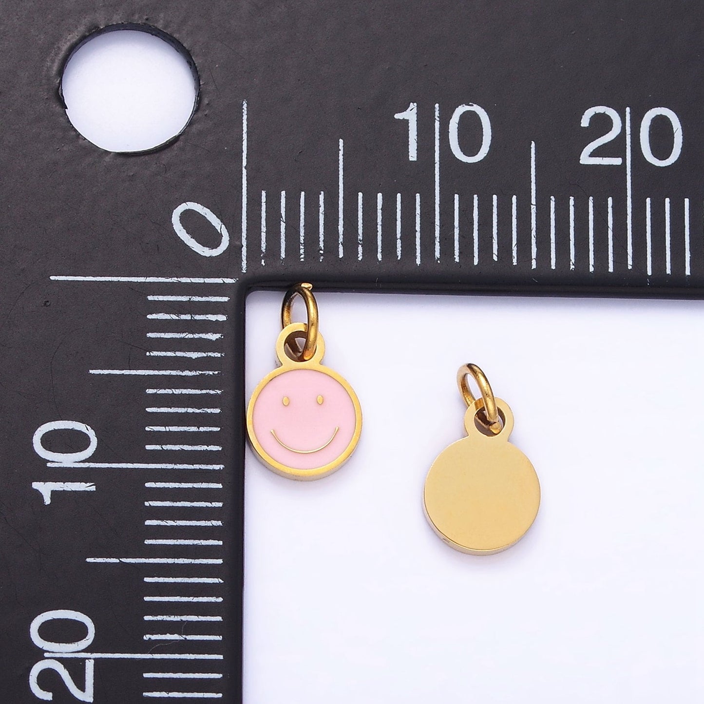 Stainless Steel 10mm Enamel Plain Smile Happy Face Charm y2k Jewelry Bracelet Necklace Charm Supply | P-954