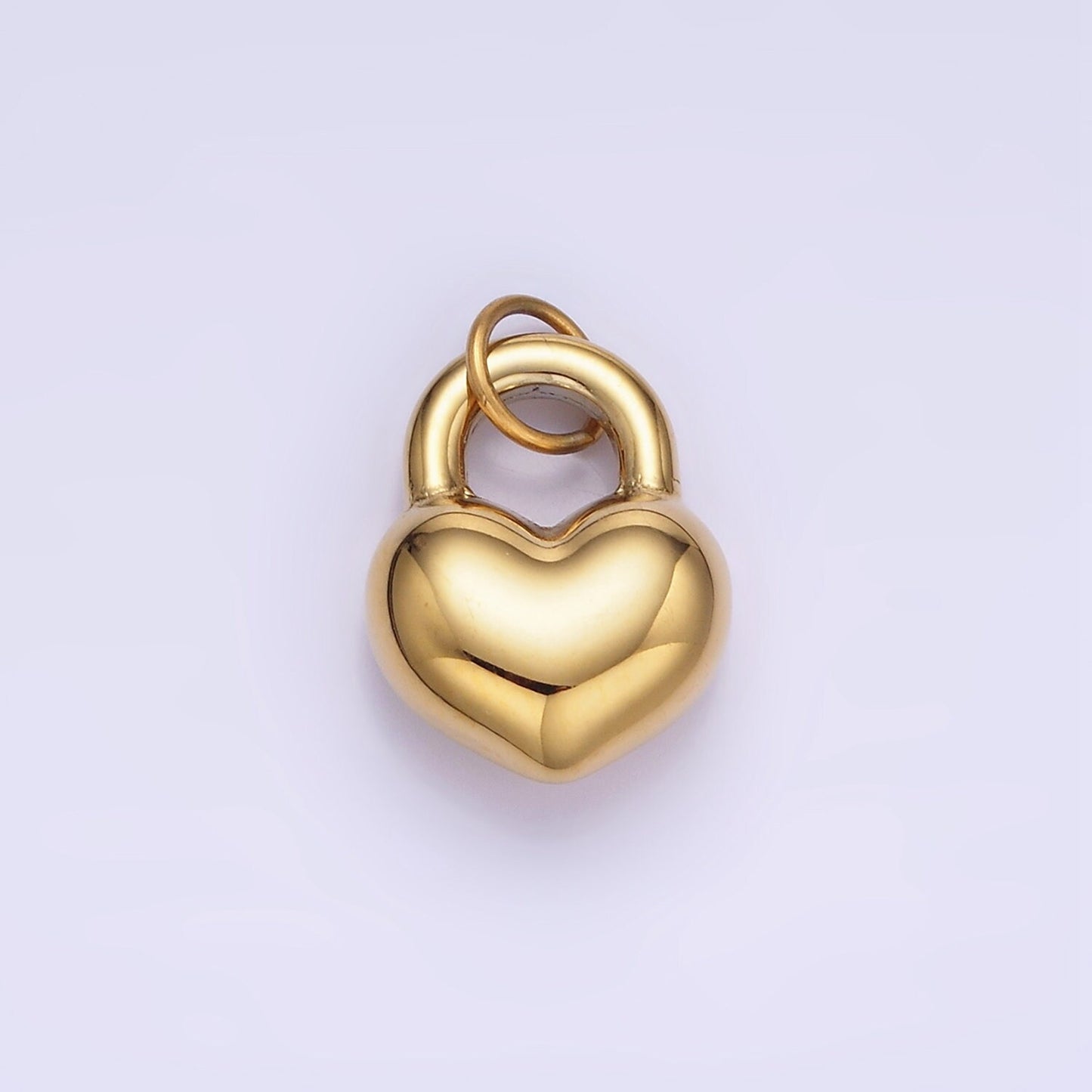 Stainless Steel 15mm Puffed Heart Padlock Minimalist Charm | P-971