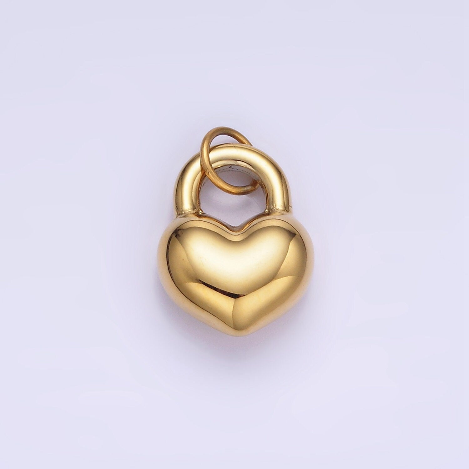 Stainless Steel 15mm Puffed Heart Padlock Minimalist Charm | P-971