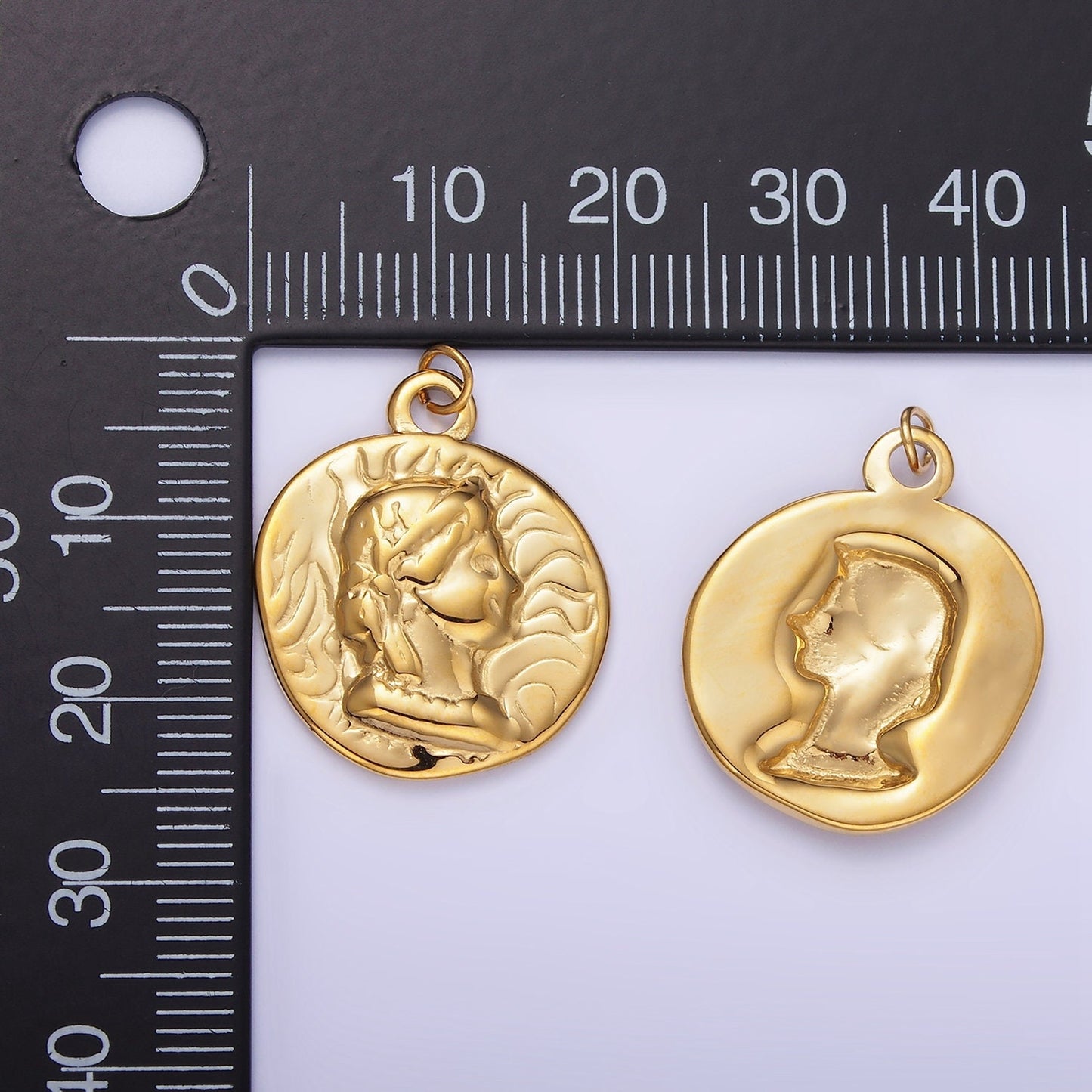Stainless Steel Women Portrait Lined Abstract Round Charm | P-975