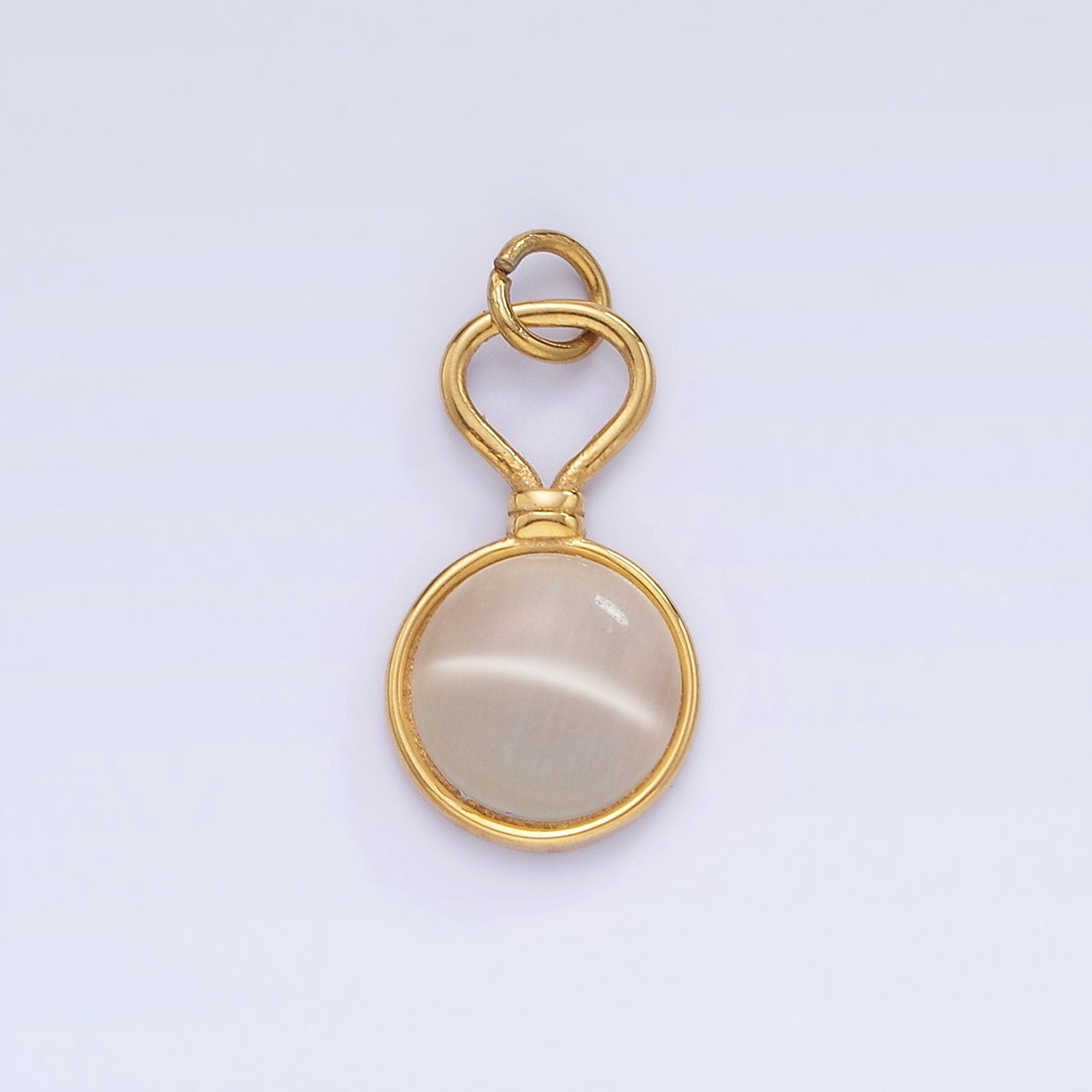 Stainless Steel Cat's Eye, Tiger Eye Gemstone Drop Charm | P-977