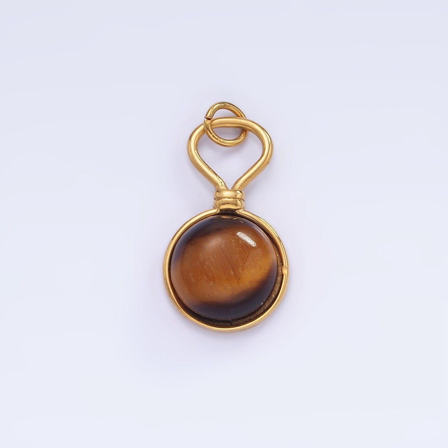 Stainless Steel Cat's Eye, Tiger Eye Gemstone Drop Charm | P-977