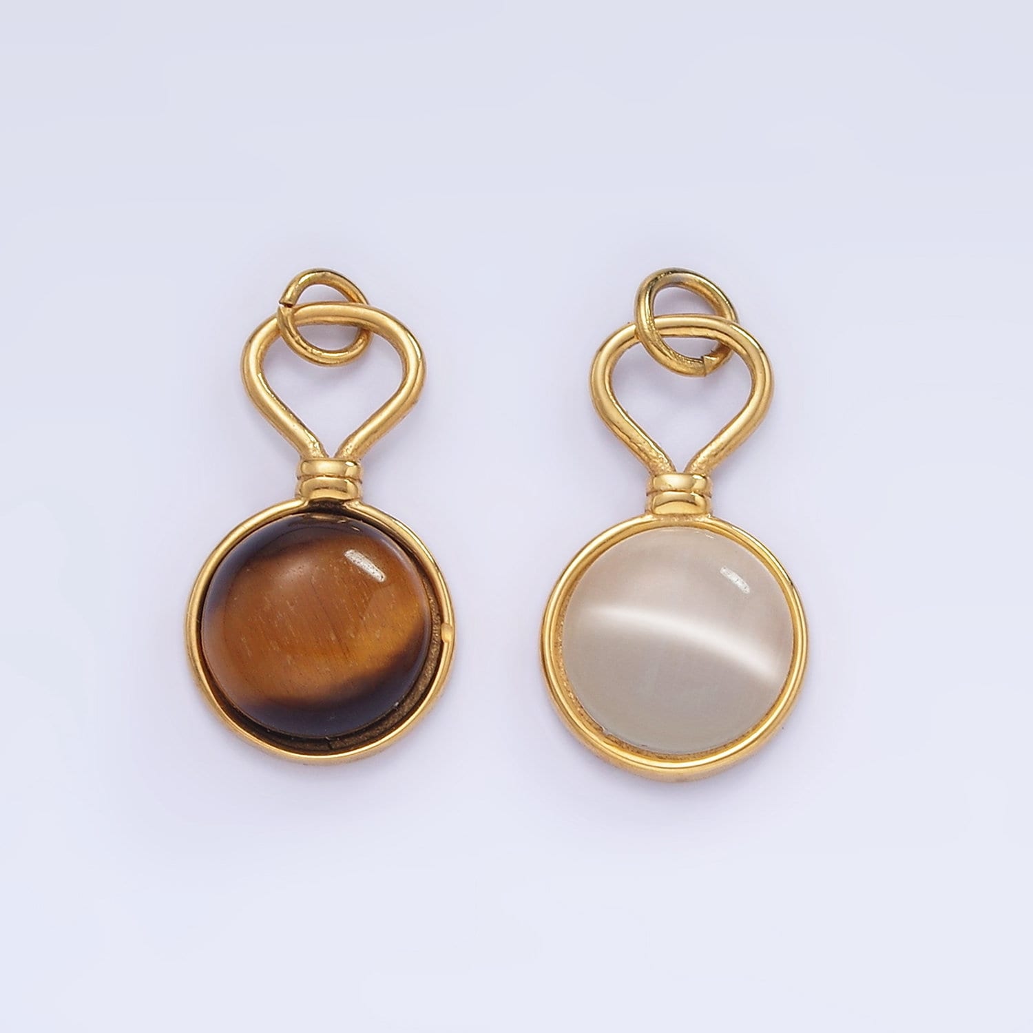 Stainless Steel Cat's Eye, Tiger Eye Gemstone Drop Charm | P-977