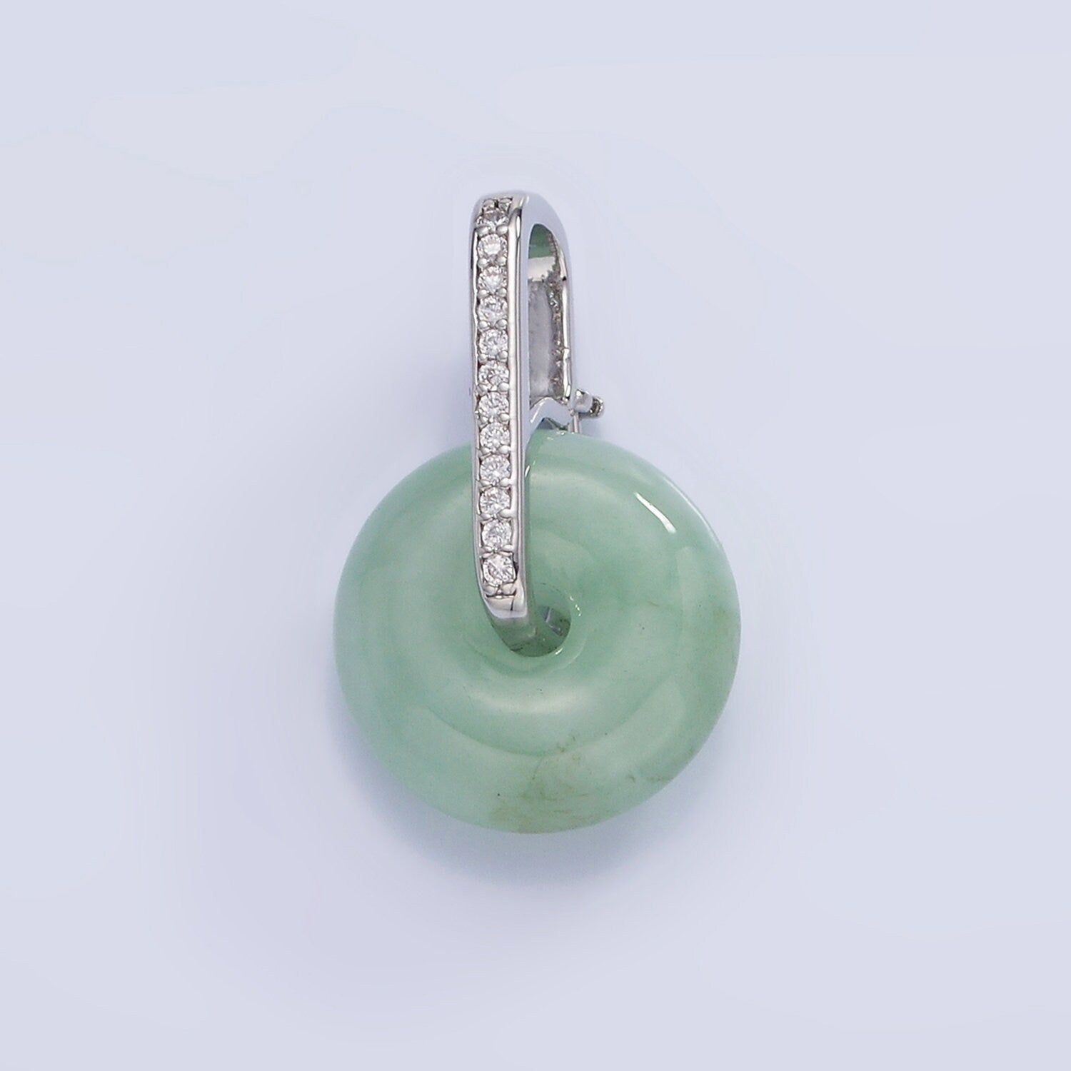 14K Gold Filled Green Jade Gemstone Donut Micro Paved CZ Linear Bail Pendant in Gold & Silver | AH-159