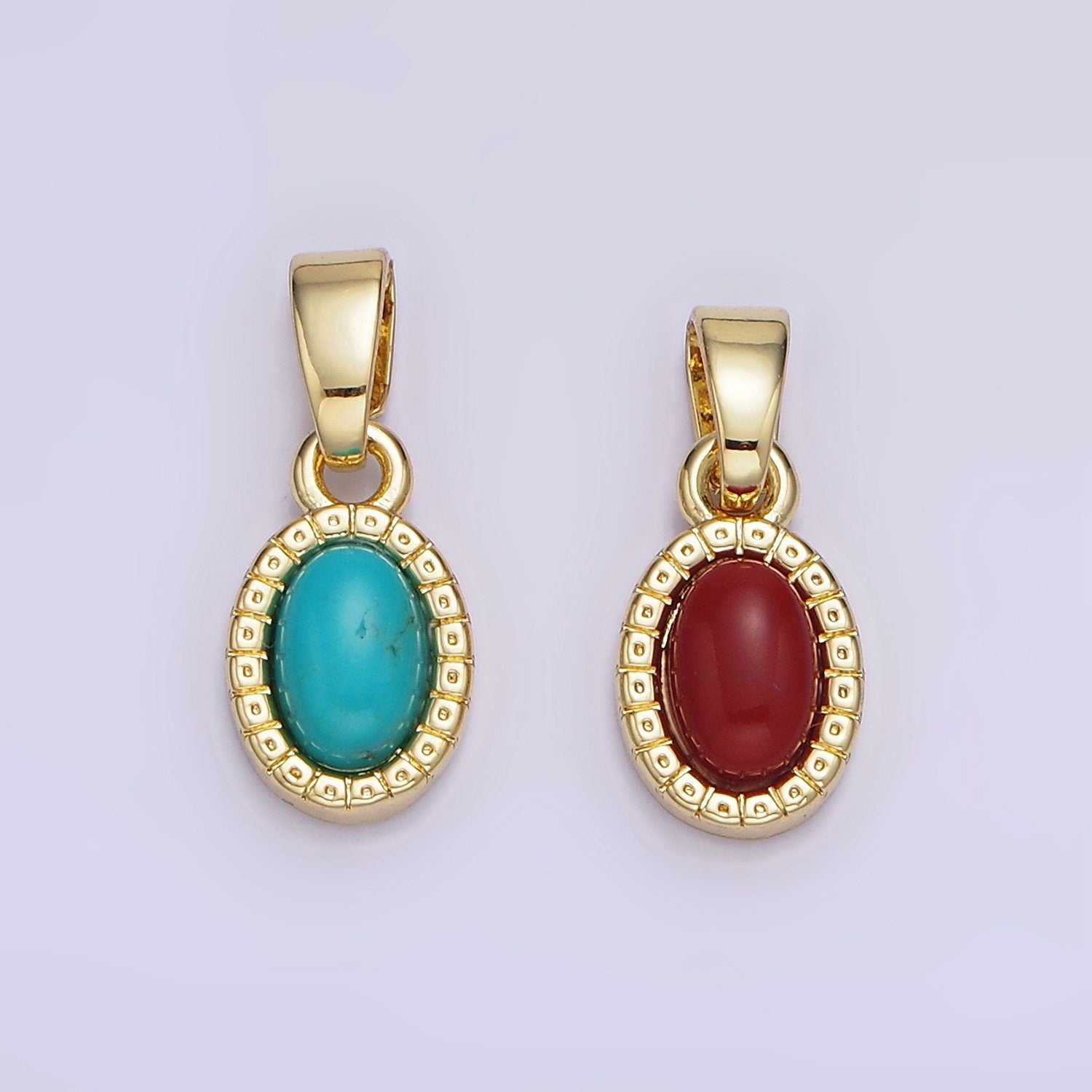 14K Gold Filled Carnelian, Turquoise Oval Gemstone Bezel Pendant | AH-160