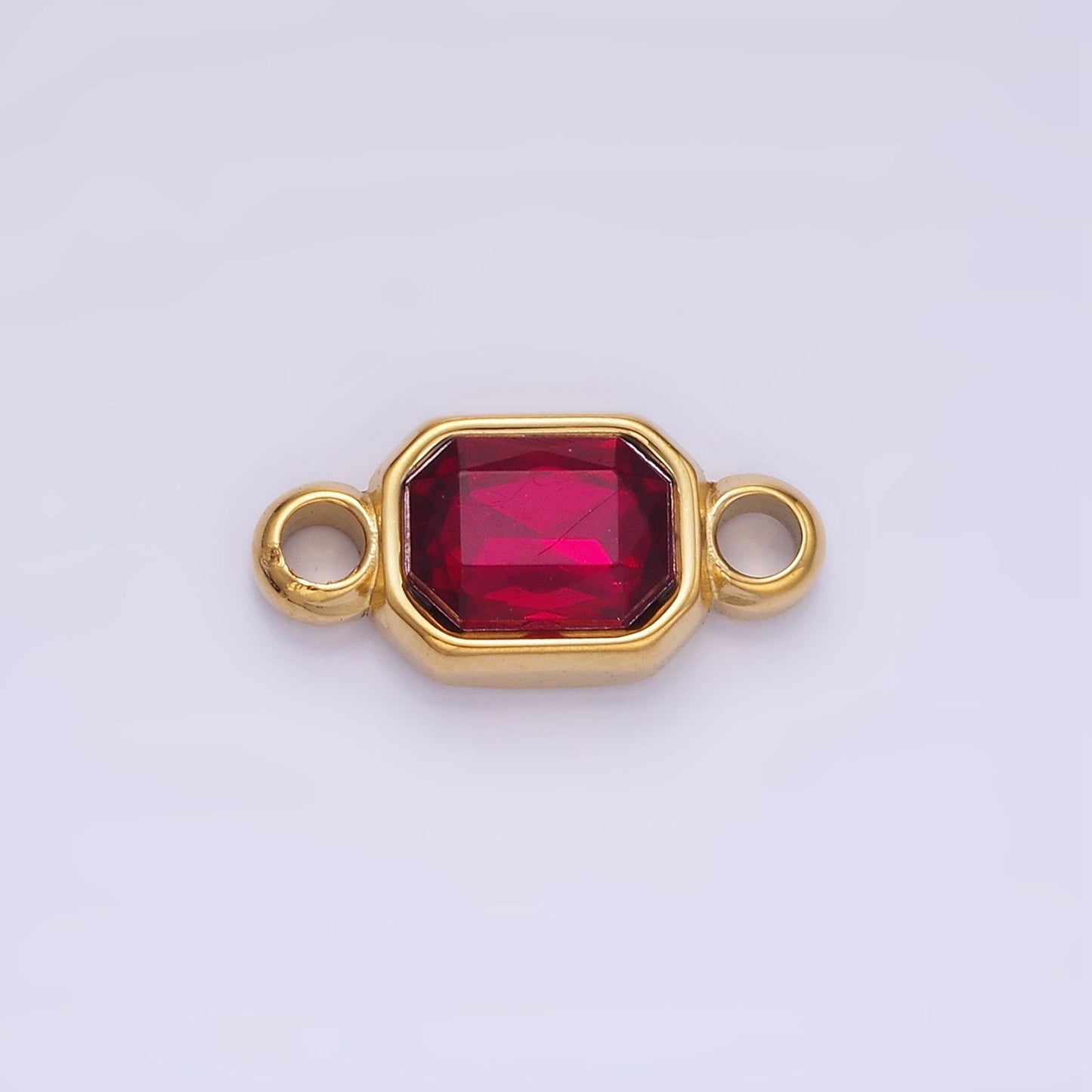Stainless Steel Green, Red Multifaceted CZ Octagon Bezel Connector | G-362