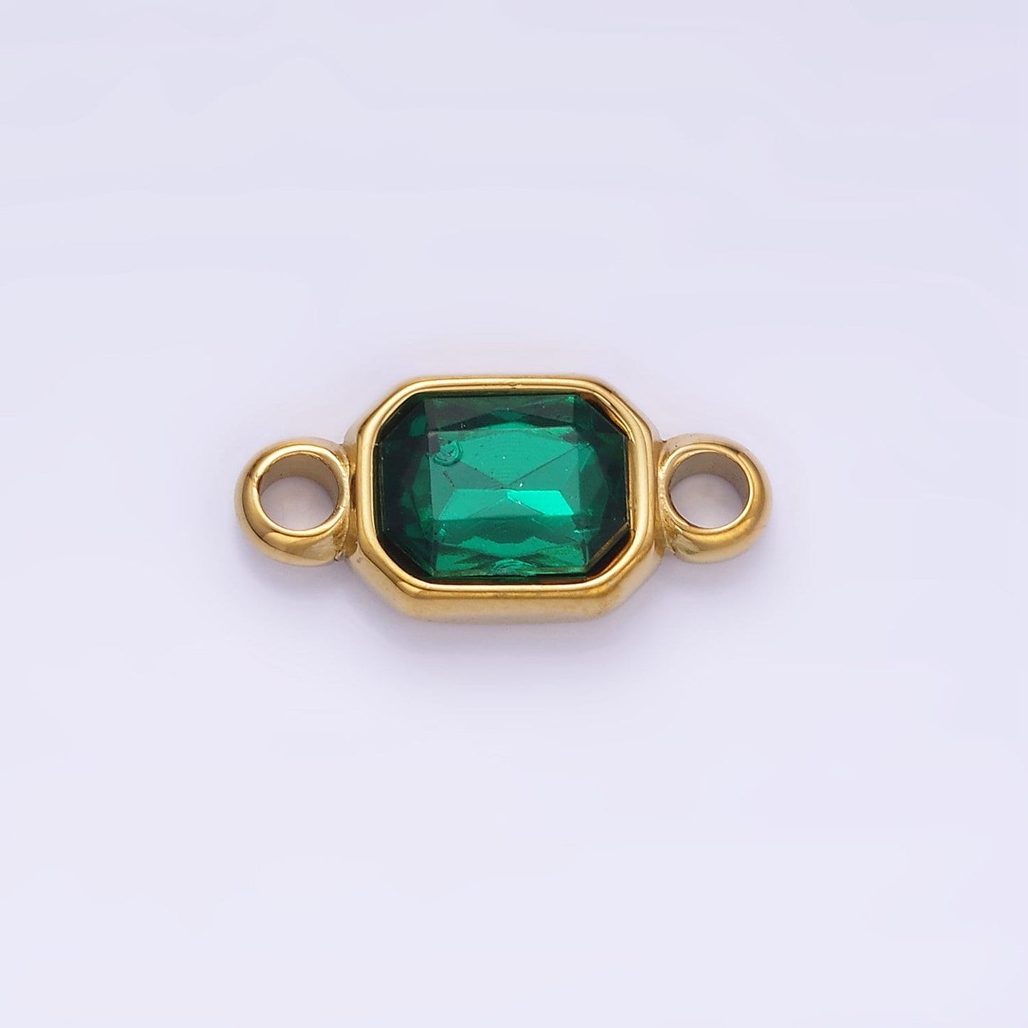 Stainless Steel Green, Red Multifaceted CZ Octagon Bezel Connector | G-362