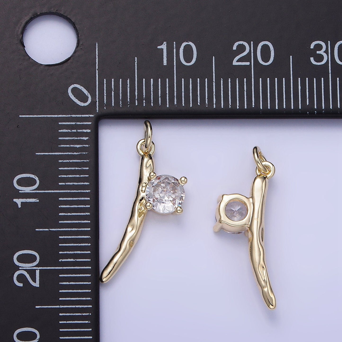 Mini Gold Branch Charm Small Tree Stick CZ Micro Pave Spring Charm Earth Forest Jewelry Inspired Gold Filled Findings W-654