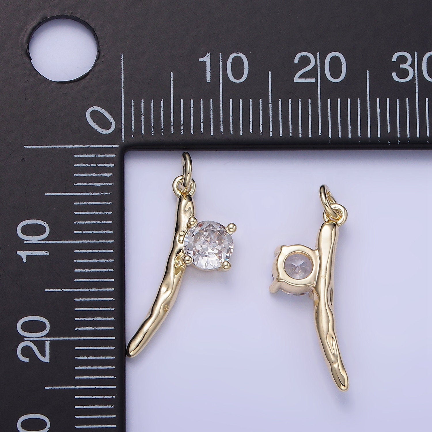 Mini Gold Branch Charm Small Tree Stick CZ Micro Pave Spring Charm Earth Forest Jewelry Inspired Gold Filled Findings W-654
