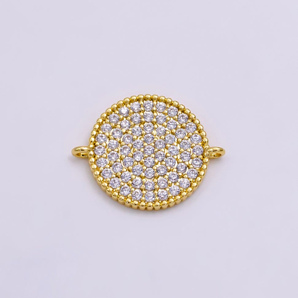14K Gold Filled Round CZ Pave Disc Connector | G-338