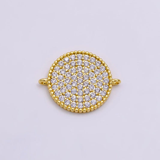 14K Gold Filled Round CZ Pave Disc Connector | G-338