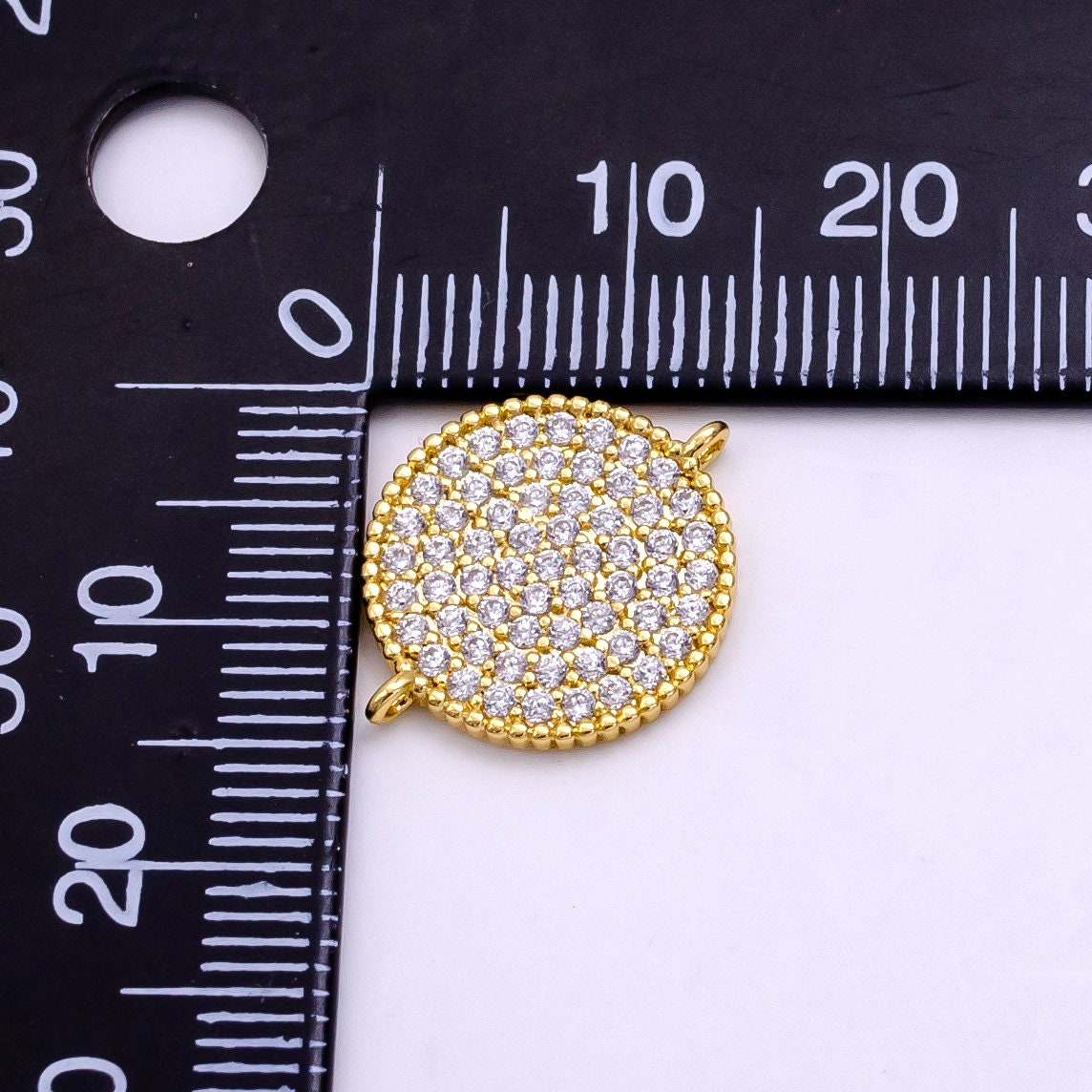 14K Gold Filled Round CZ Pave Disc Connector | G-338