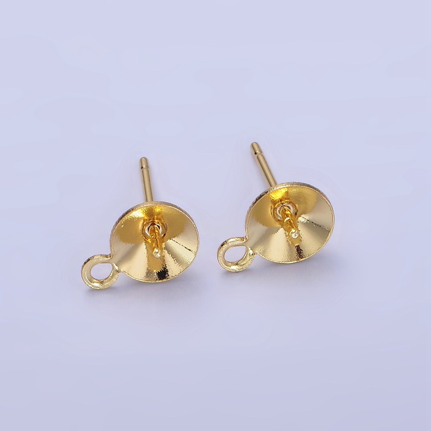 Gold 8 mm Cup and Peg Ear Post with Loop for Stud Earring Jewelry Making Supply Z-758