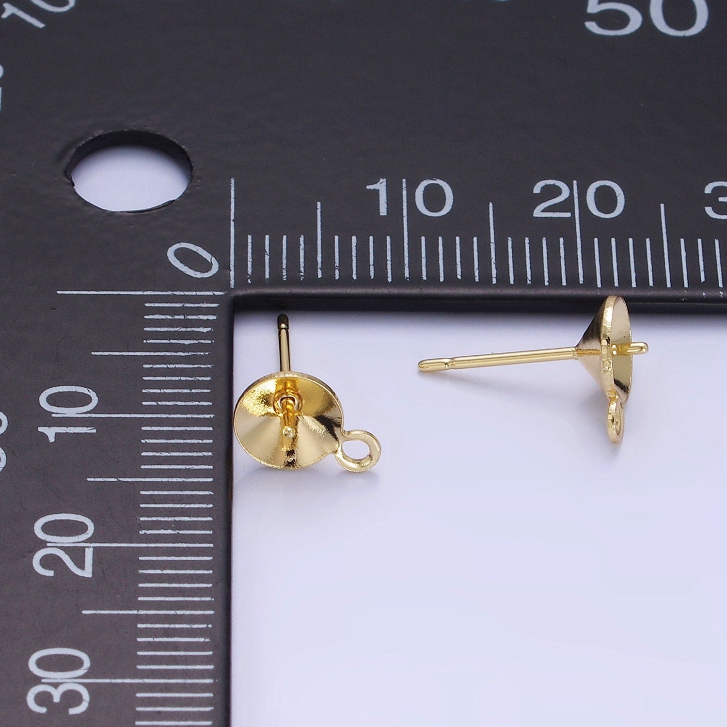 Gold 8 mm Cup and Peg Ear Post with Loop for Stud Earring Jewelry Making Supply Z-758