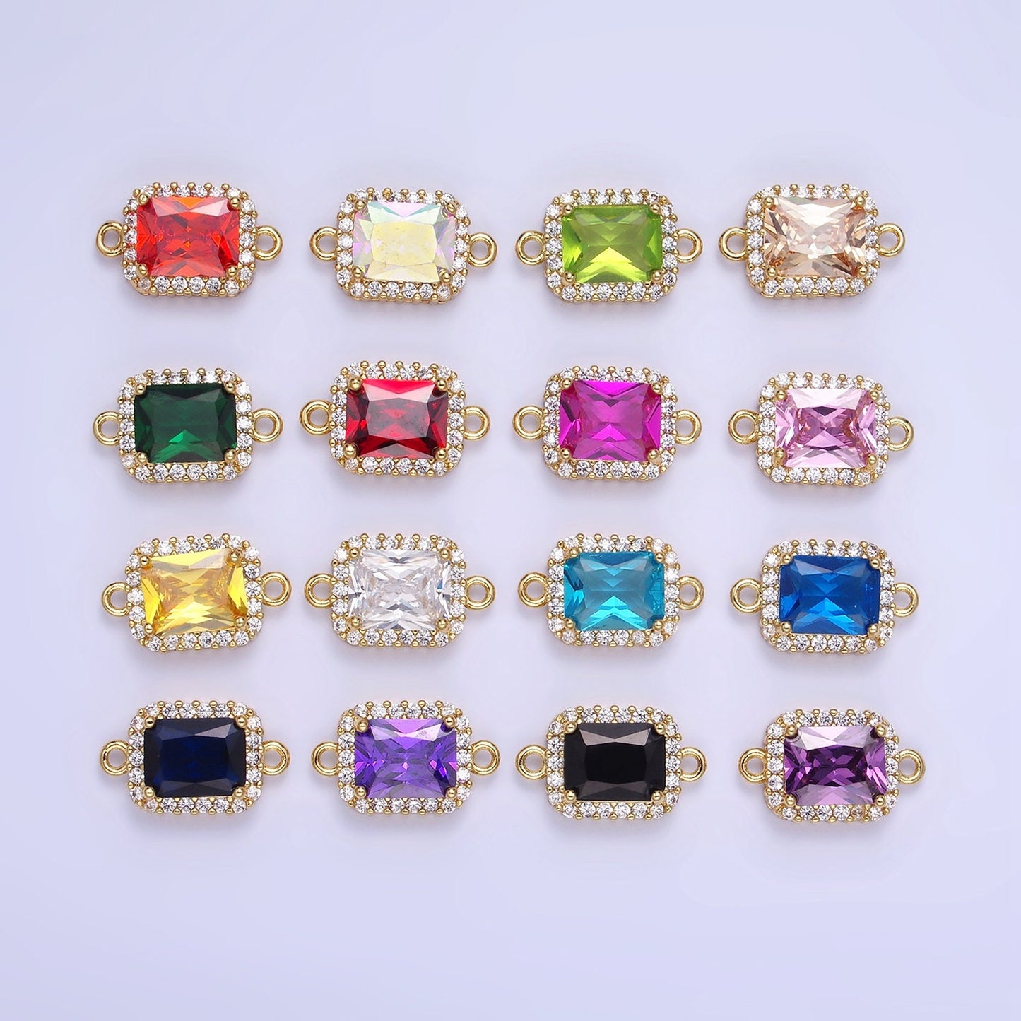 Dainty Colorful Rectangle CZ in Gold Filled Connector for Bracelet Necklace Earring Supply | G-364~G-369