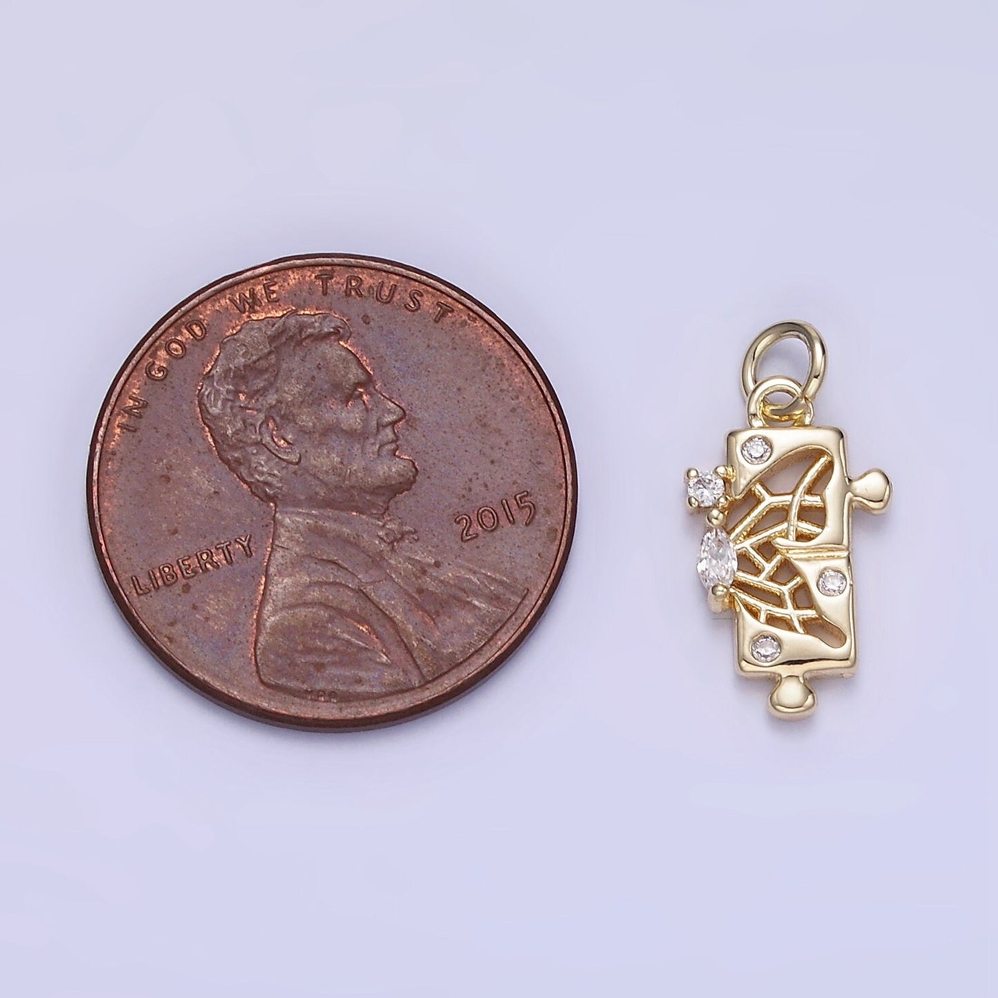 Mini Gold Filled Rectangle Charm Small Puzzle Charm with Clear Cz Stone W649