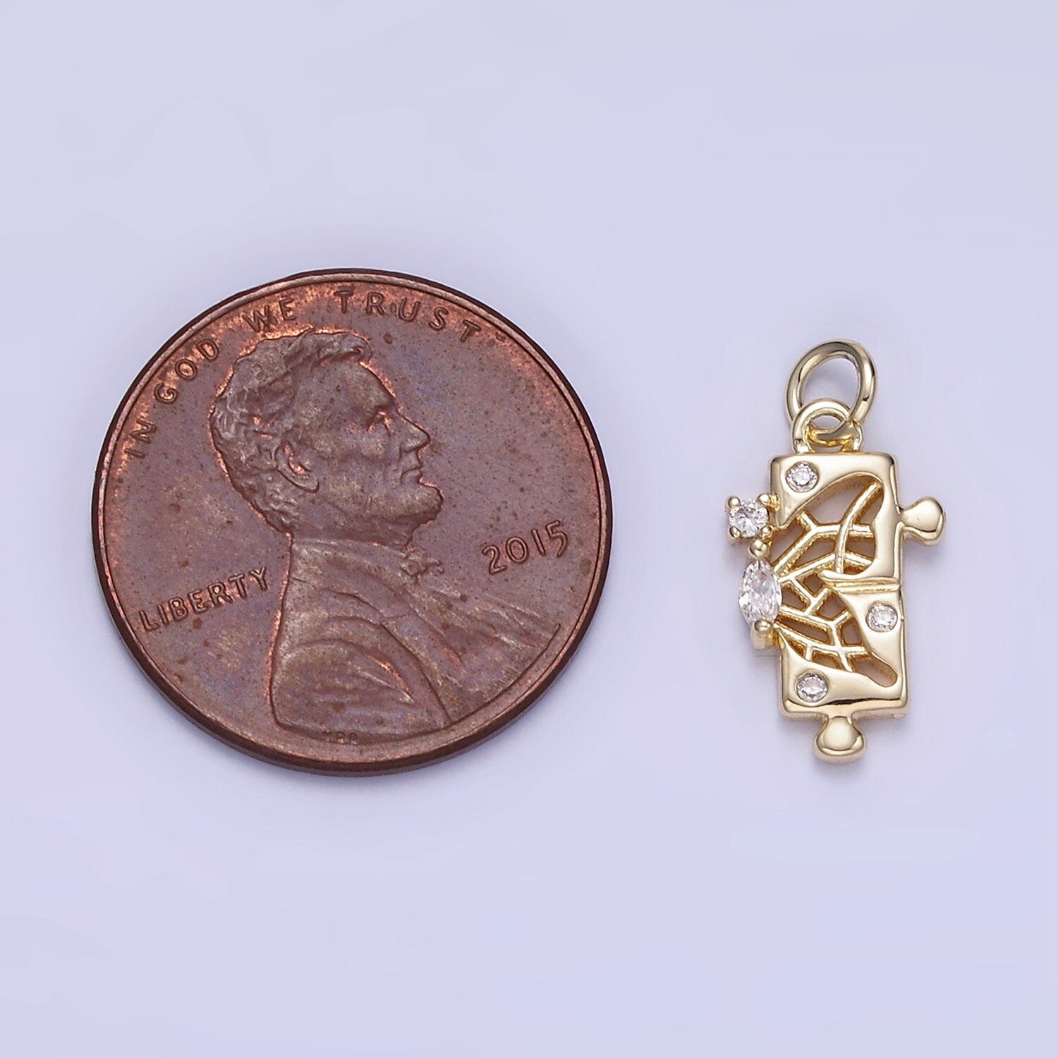 Mini Gold Filled Rectangle Charm Small Puzzle Charm with Clear Cz Stone W649