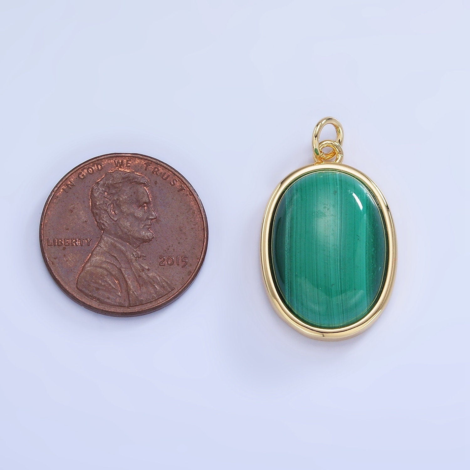 Malachite 14k gold Filled charm Green Gemstone Oval pendant Minimalist dainty lightweight charm May birthstone charm Personal Gift for her