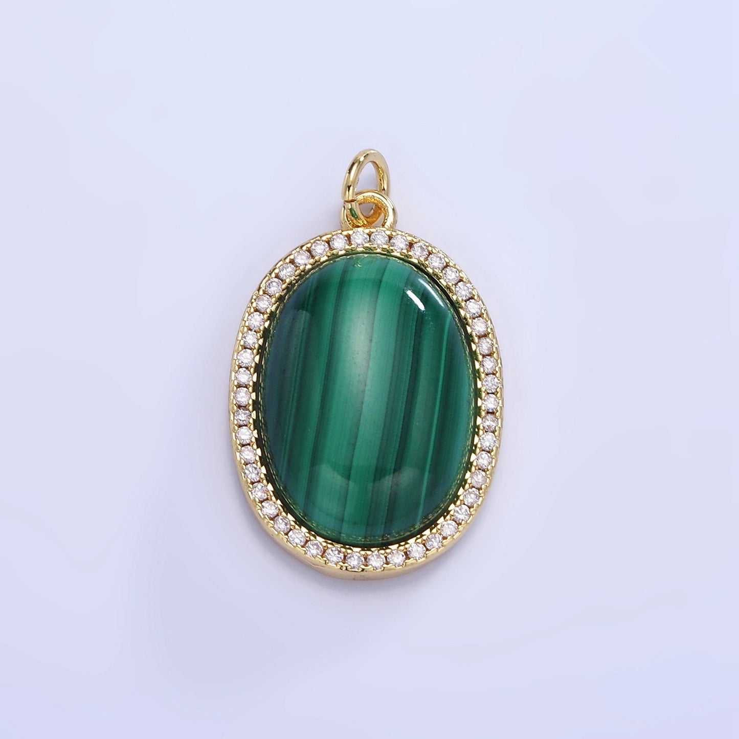 Dainty Oval Malachite Charm in 14k gold Filled CZ pendant Minimalist dainty lightweight charm May birthstone charm Personal Gift for her