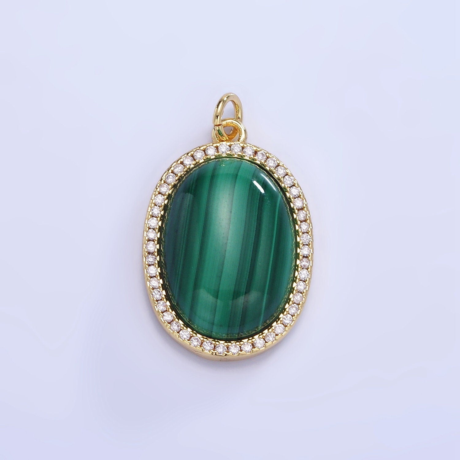 Dainty Oval Malachite Charm in 14k gold Filled CZ pendant Minimalist dainty lightweight charm May birthstone charm Personal Gift for her