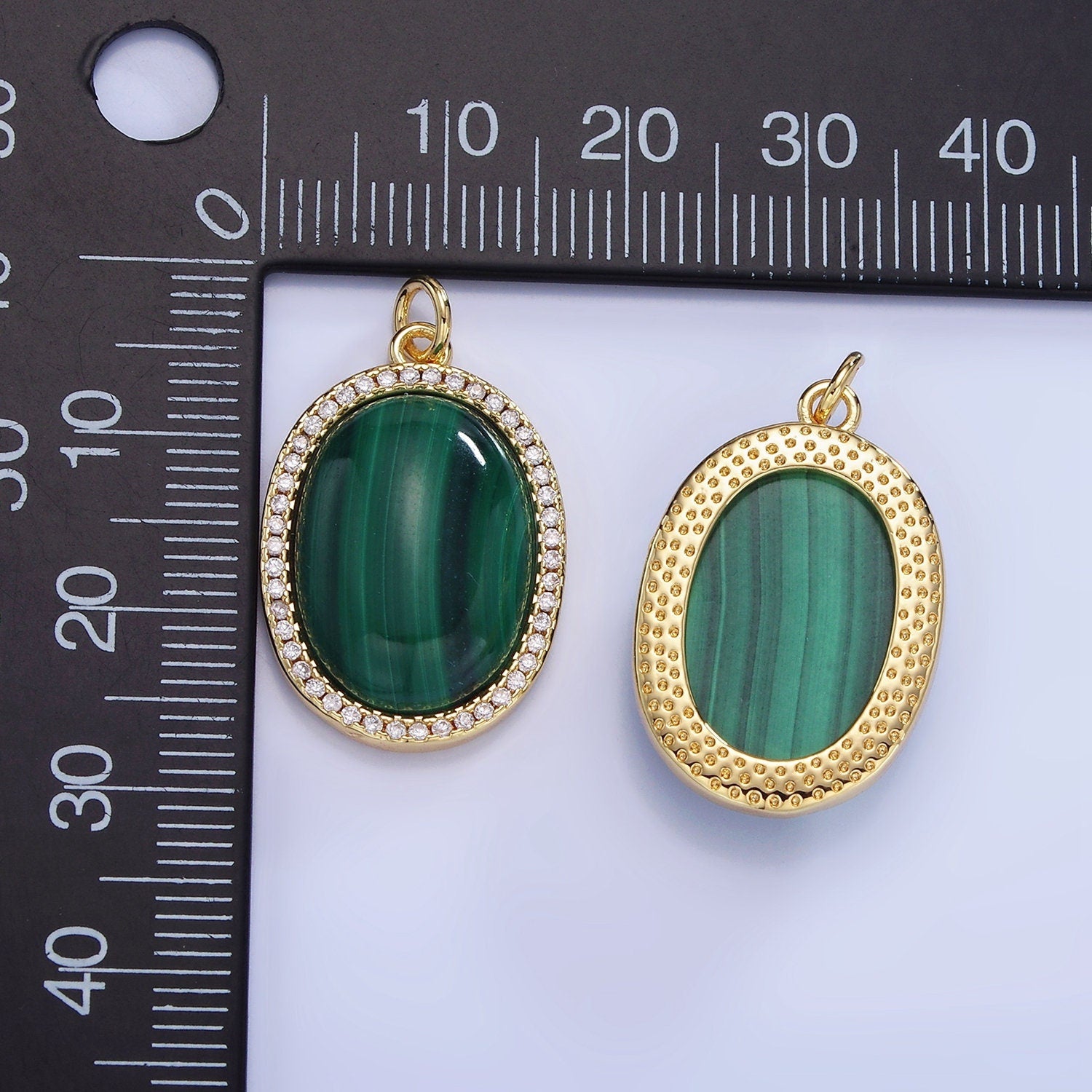 Dainty Oval Malachite Charm in 14k gold Filled CZ pendant Minimalist dainty lightweight charm May birthstone charm Personal Gift for her