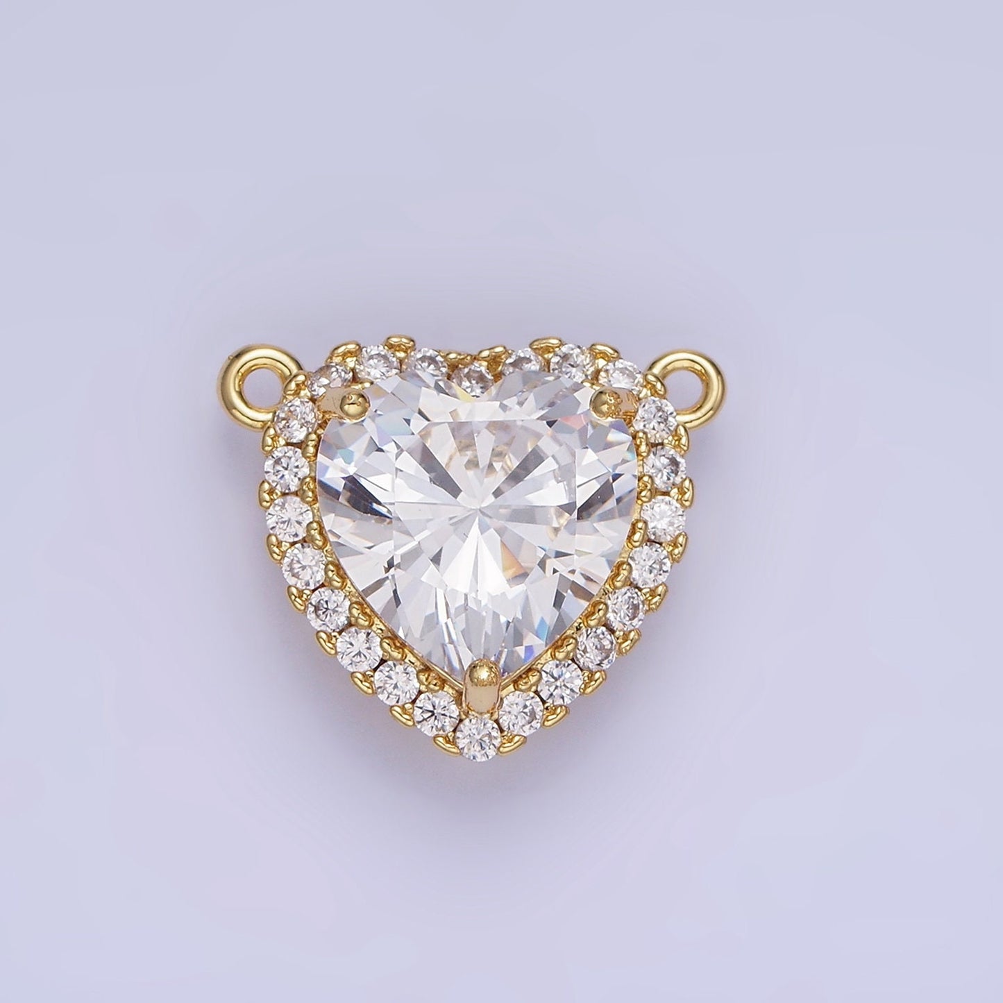 Dainty CZ Heart Connector Cubic Zirconia Micro Pave Double Loop Silver or Gold Filled Heart Charm Connector for Mother's Day Gift G370