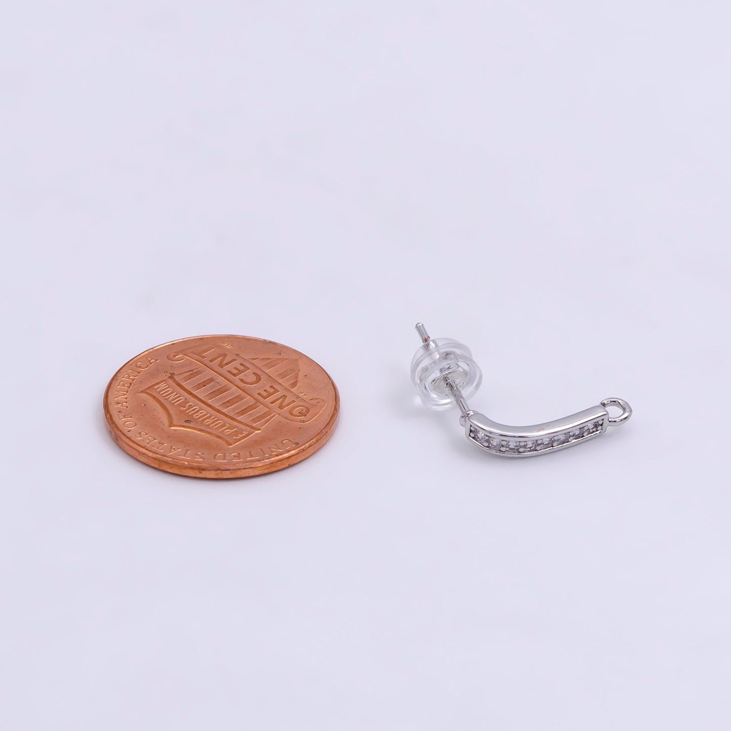Gold Pave Stud Earring with Open Link for Charm 16K Gold Filled Earring Supply Z-612