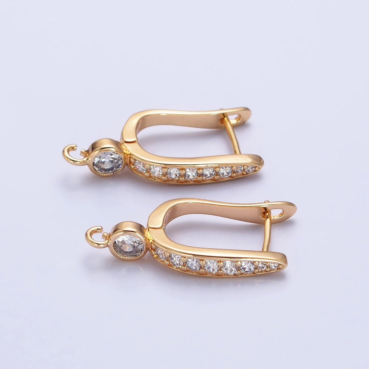 Gold Lever Back Minimalist Earring one touch w/ open link Cz Stone Lead Nickel free Lever back earring making Component Supply Z153